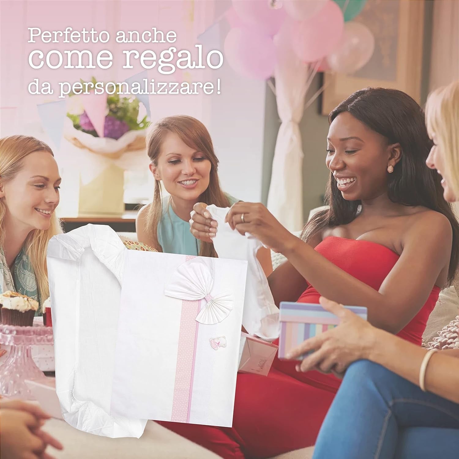 Wit en roze beddengoedset voor reiswieg, bestaande uit 1 hoeslaken, 1 bovenlaken met Aida-lint voor borduursel en 1 kussensloop, 100% katoen, Made in Italy Quilts en quilts Naty Shop