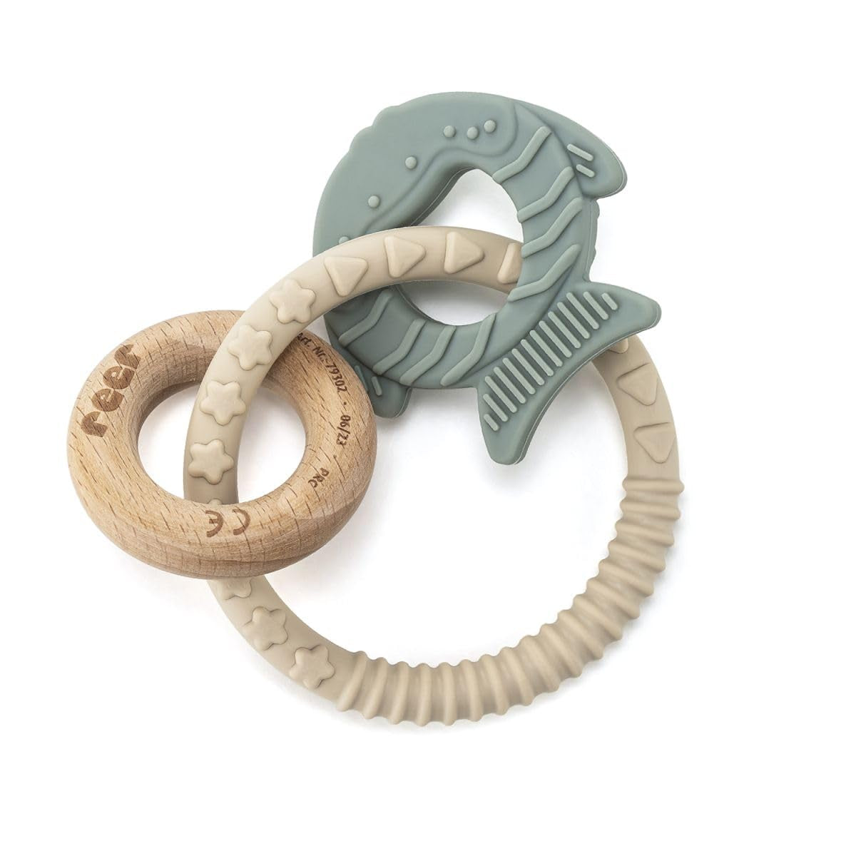 reer BiteDuo | Baby siliconen houten bijtring | Tandjeshulp | Gemotoriseerd speelgoed