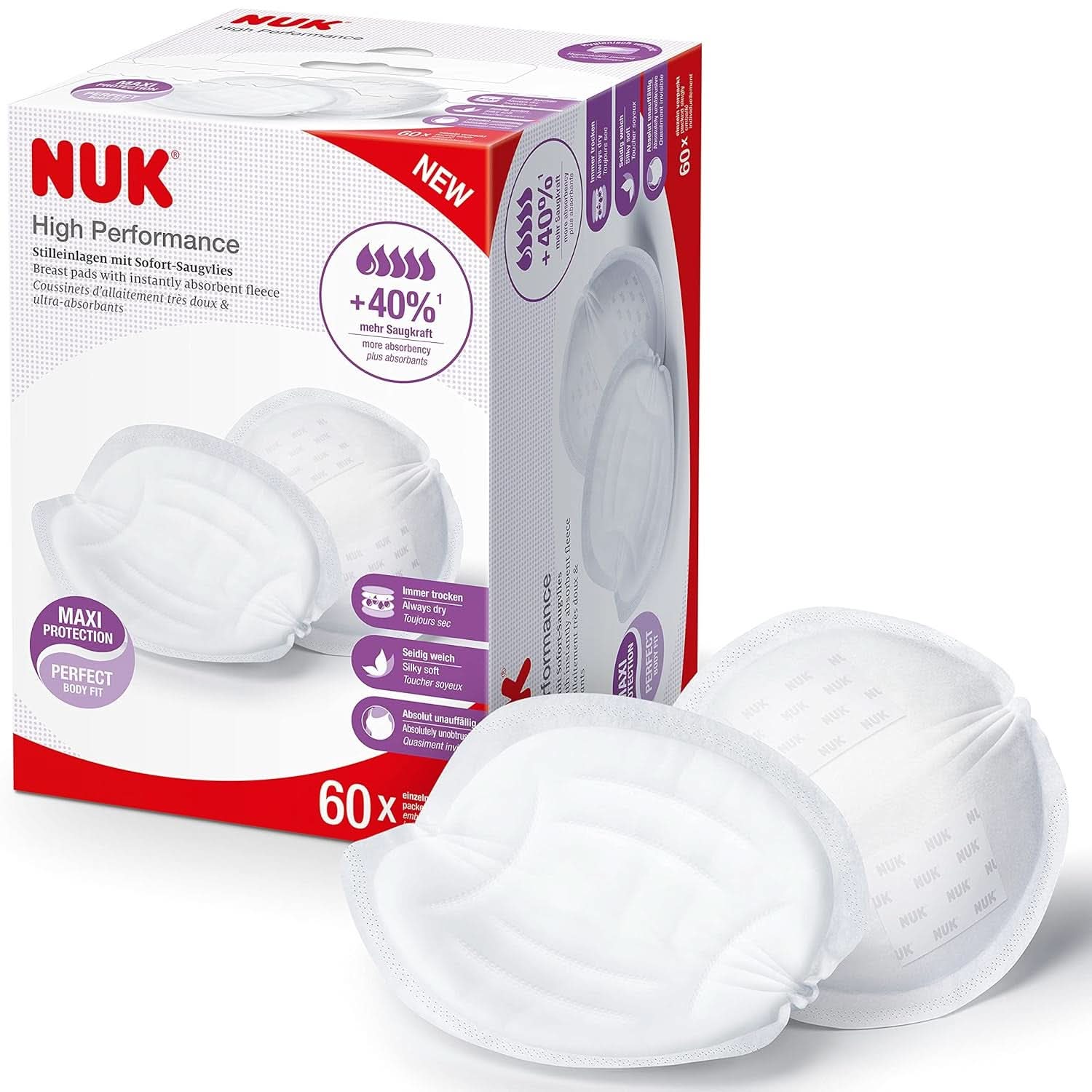 NUK High Performance Einweg-Stilleinlagen Met Sofort-Saugvlies | Einlagen Zum Stillen | Einzelververpakking | +40% meer zuigkracht | 60 Stück Accessoires voor babyvoeding en borstvoeding Naty Shop 60 Stück Hoge prestaties
