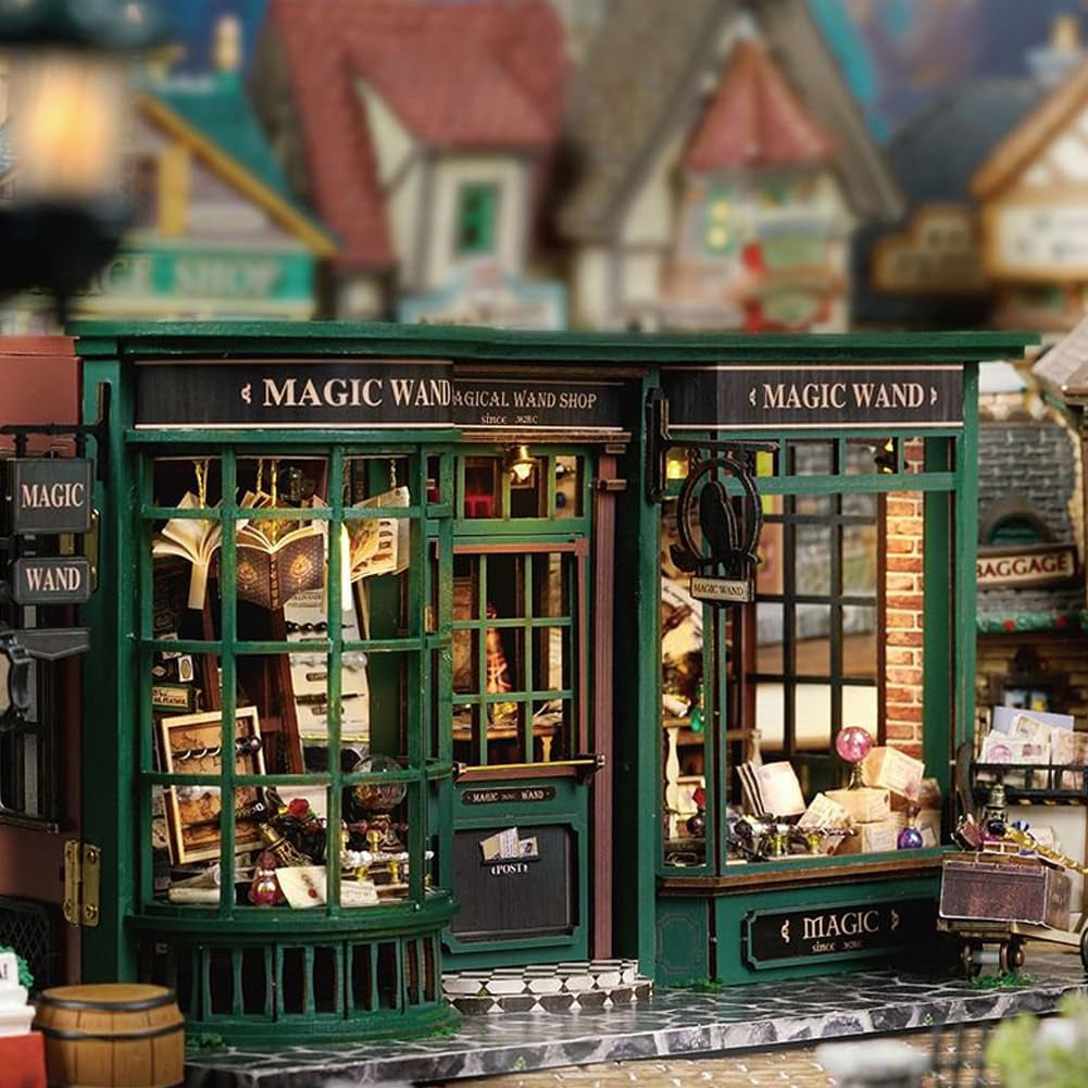 Magic Shop Poppenhuis met stofkap DIY Miniatuur Poppenhuis Meubilair Kit Schaal 1:24 Creatief cadeau voor kinderen Tieners Verjaardagscadeau