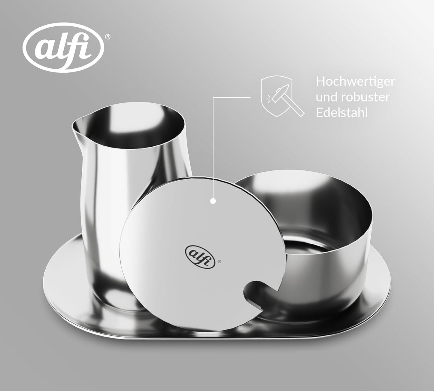 MELK- EN SUIKERSET alfi hoogwaardig gepolijst roestvrij staal melk- en suikerset, elegant ontwerp, vaatwasmachinebestendig, duurzaam