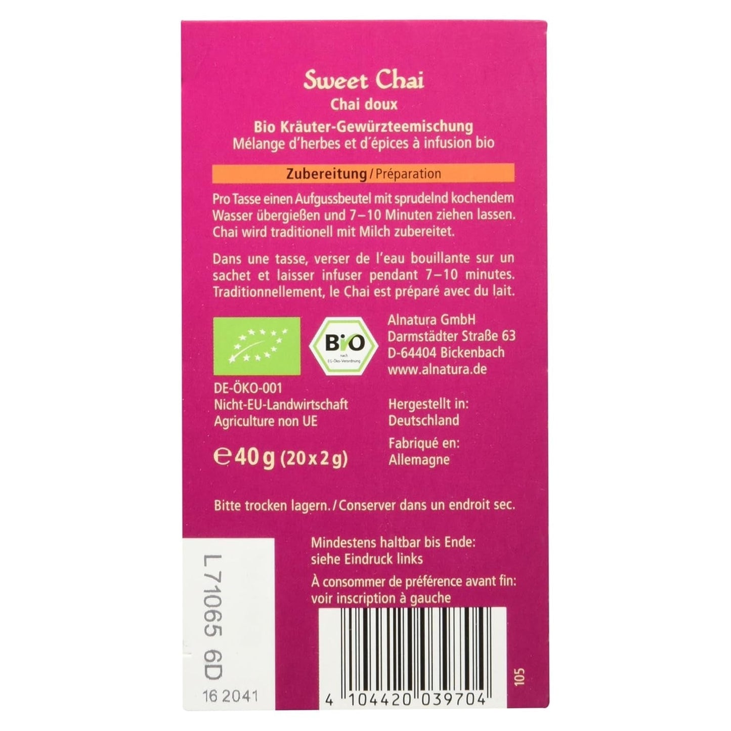 Sweet Chai biologische thee, 20 theezakjes, 40 g (pak van 3)