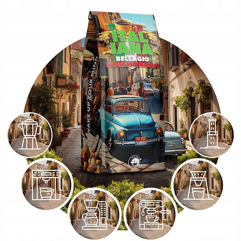 Gebrande koffiebonen Italiana Bellagio 1kg | 80% Arabica en 20% Robusta | met hints van noten en pure chocolade | vers gebrand, lage zuurgraad | voor koffiemachines | Blauwe Orka Koffie