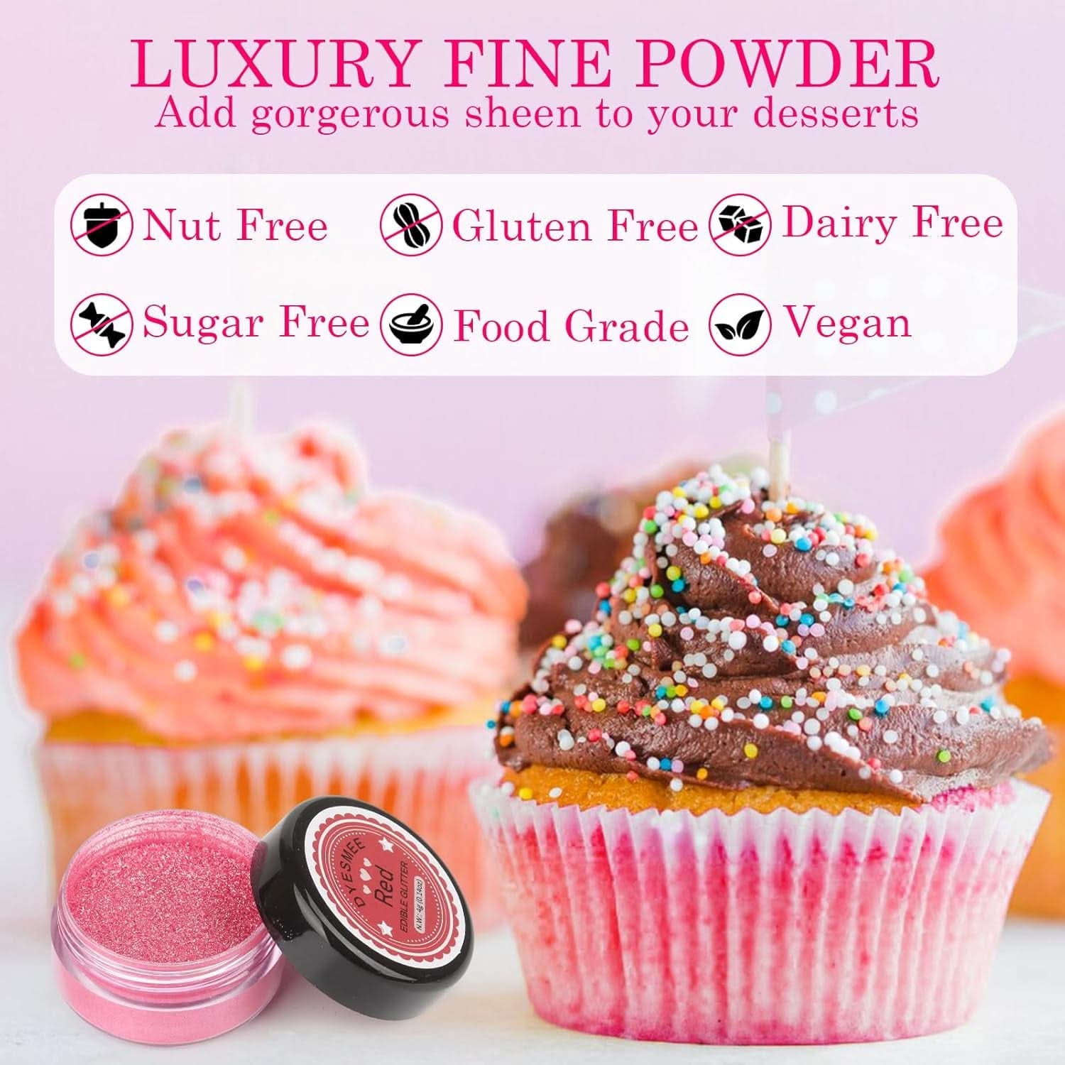 Eetbare glitters, Set van 4 of 6 kleurtinten, 4 gram per product Glitter Naty Shop