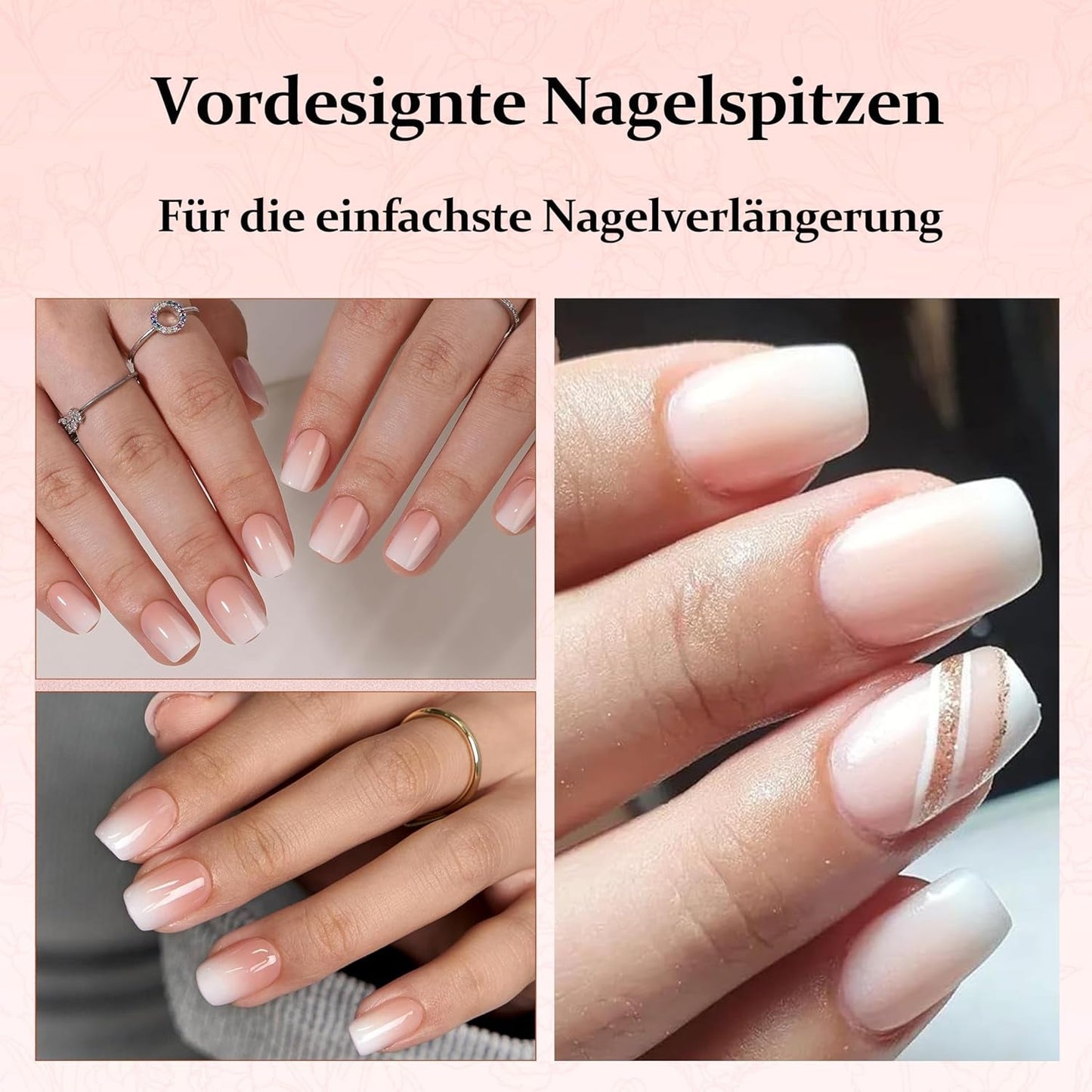 240 stuks gradiënt vierkante nagels set, naakt witte gradiënt kunstnagels voor oliepenlijm, medium ombre natuurlijke nepnagels voor vrouwen DIY (naakt vierkant)