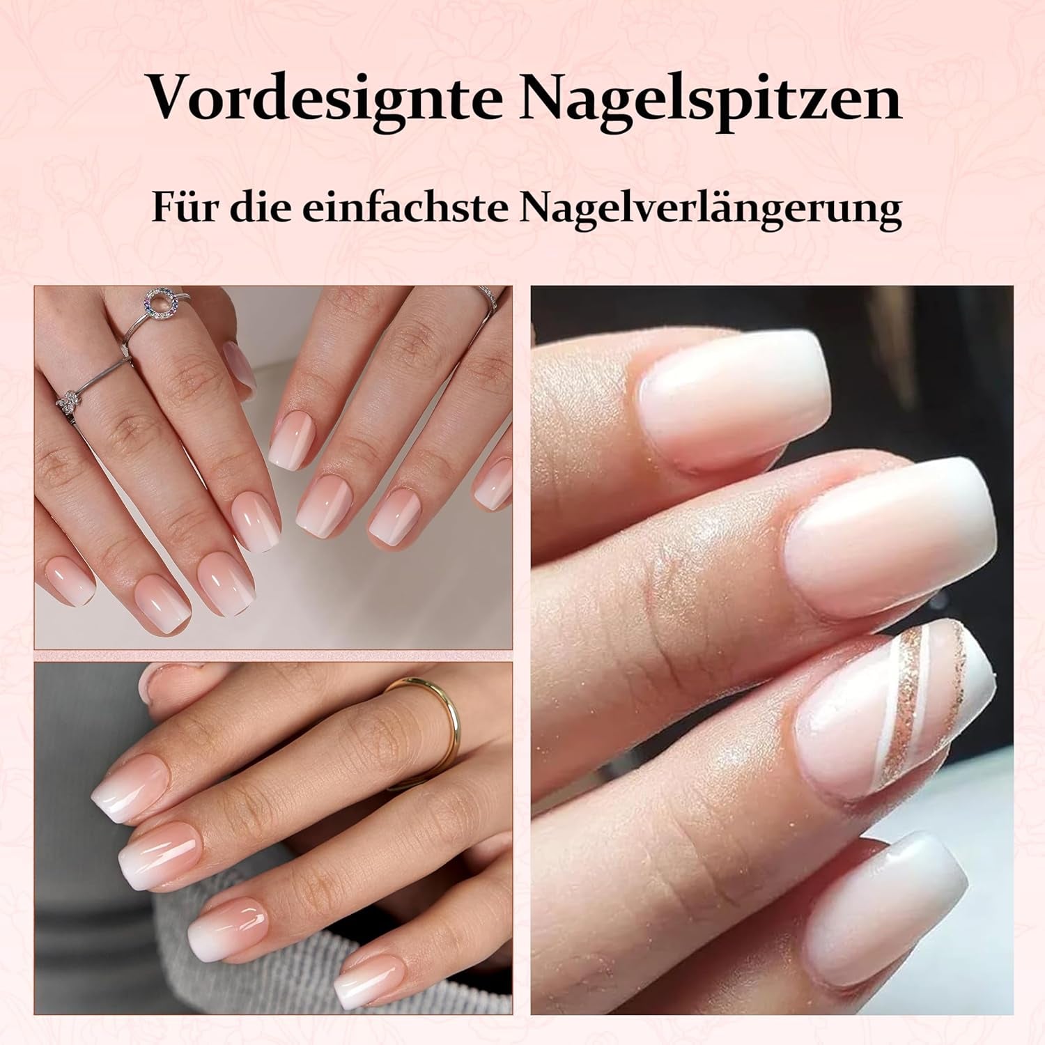 240 stuks gradiënt vierkante nagels set, naakt witte gradiënt kunstnagels voor oliepenlijm, medium ombre natuurlijke nepnagels voor vrouwen DIY (naakt vierkant)