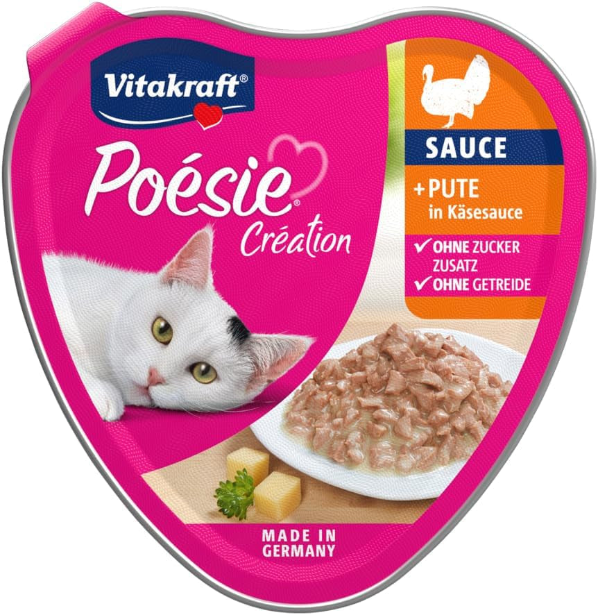 Vitakraft Poésie Création, nat kattenvoer, nat kattenvoer in saus, met kalkoen in kaassaus, multipack, geen toegevoegde suiker of granen (15 x 85g)