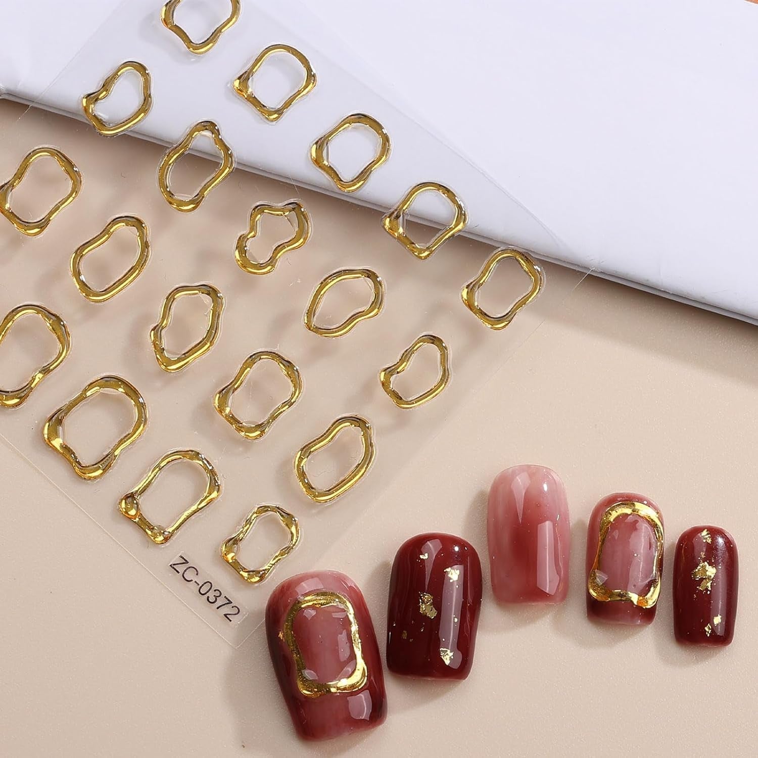 JMEOWIO 6 Blatt 3D Nagelsticker Goldene Onregelmatige Geometrische Nail Art Sticker Selbstklebend Nagelaufkleber 5D Stereoskopische Decoratie Nageldesign Zubehör