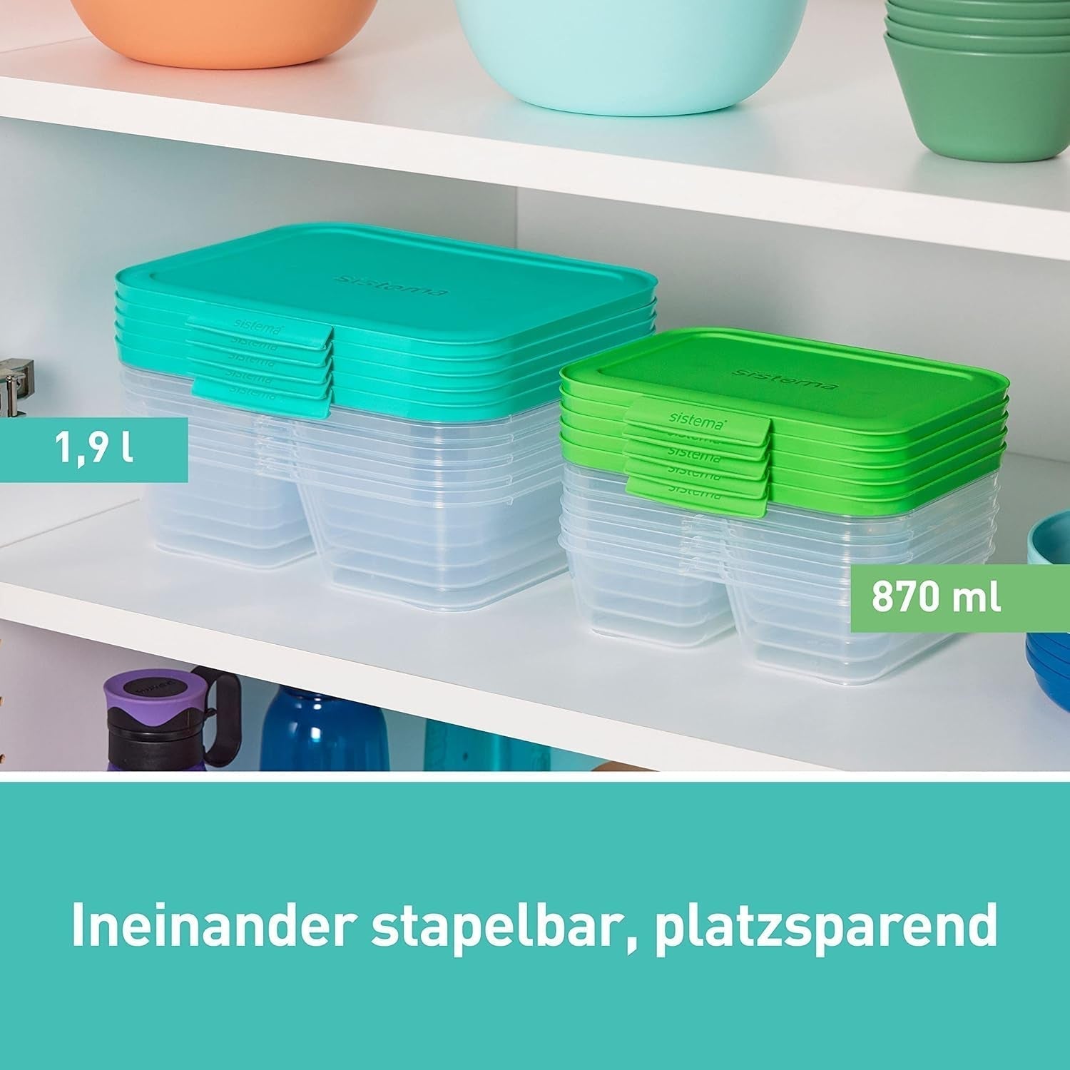 Nest IT-systeem voedselopslagcontainers Maaltijdbereidingsdozen | Luchtdichte voorraadbussen van 1,9 liter met DRIE compartimenten en deksels | BPA-vrij | Groen | 5 stuks Naty Shop voedselbewaardozen