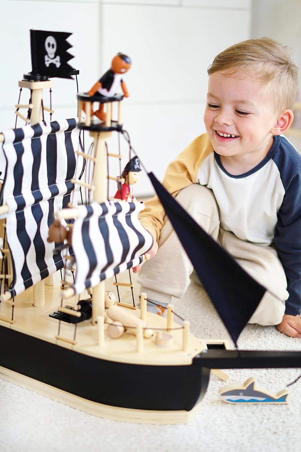 Small Foot flexibele houten piratenpoppen, 5 piraten en 1 aap, gedetailleerd en flexibel, vanaf 3 jaar, 12412