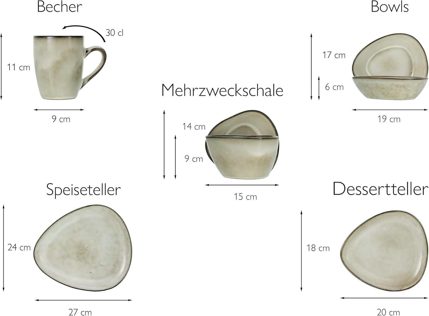 CreaTable, 23769, CLOUDY-serie, Zand, 10-delige serviesset, porseleinen combinatieservies, vaatwasmachine- en magnetronbestendig, kwaliteitsproductie