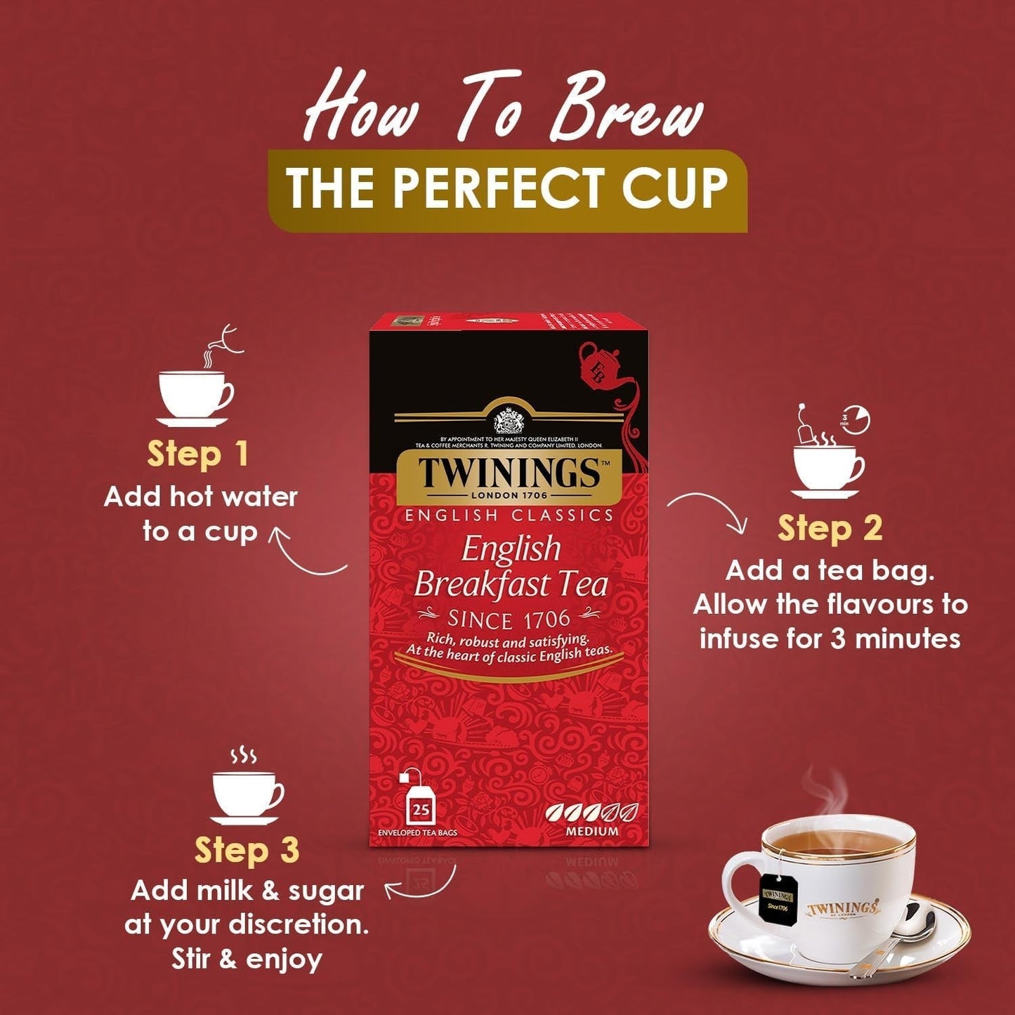 Twinings English Breakfast Black Tea 50g, 25 theezakjes, volle, ronde en sterke zwarte thee van de beste theeplantages in Sri Lanka en India. Zwarte thee, verpakking van 1 (1 x 50 g)