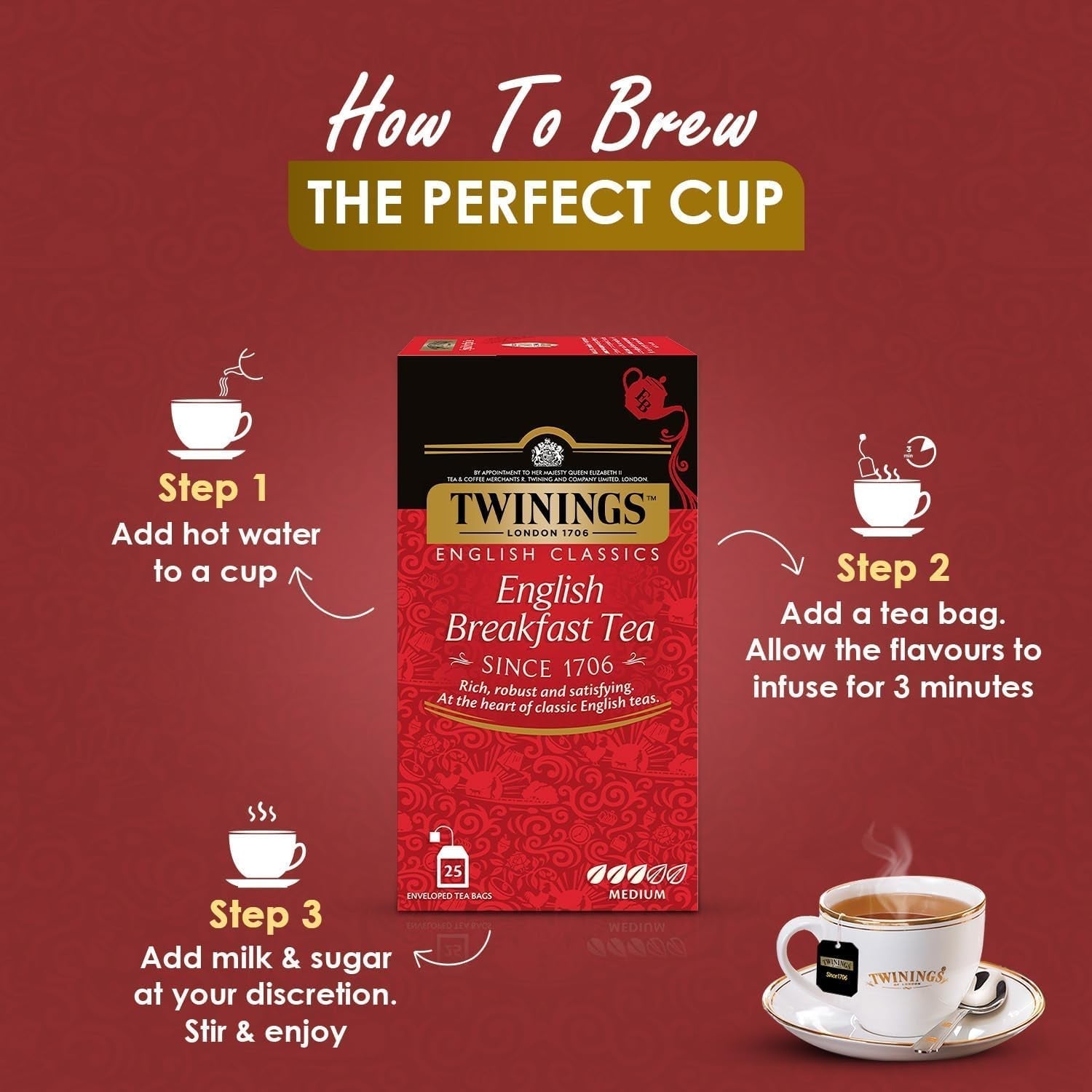Twinings English Breakfast Black Tea 50g, 25 theezakjes, volle, ronde en sterke zwarte thee van de beste theeplantages in Sri Lanka en India. Zwarte thee, verpakking van 1 (1 x 50 g)