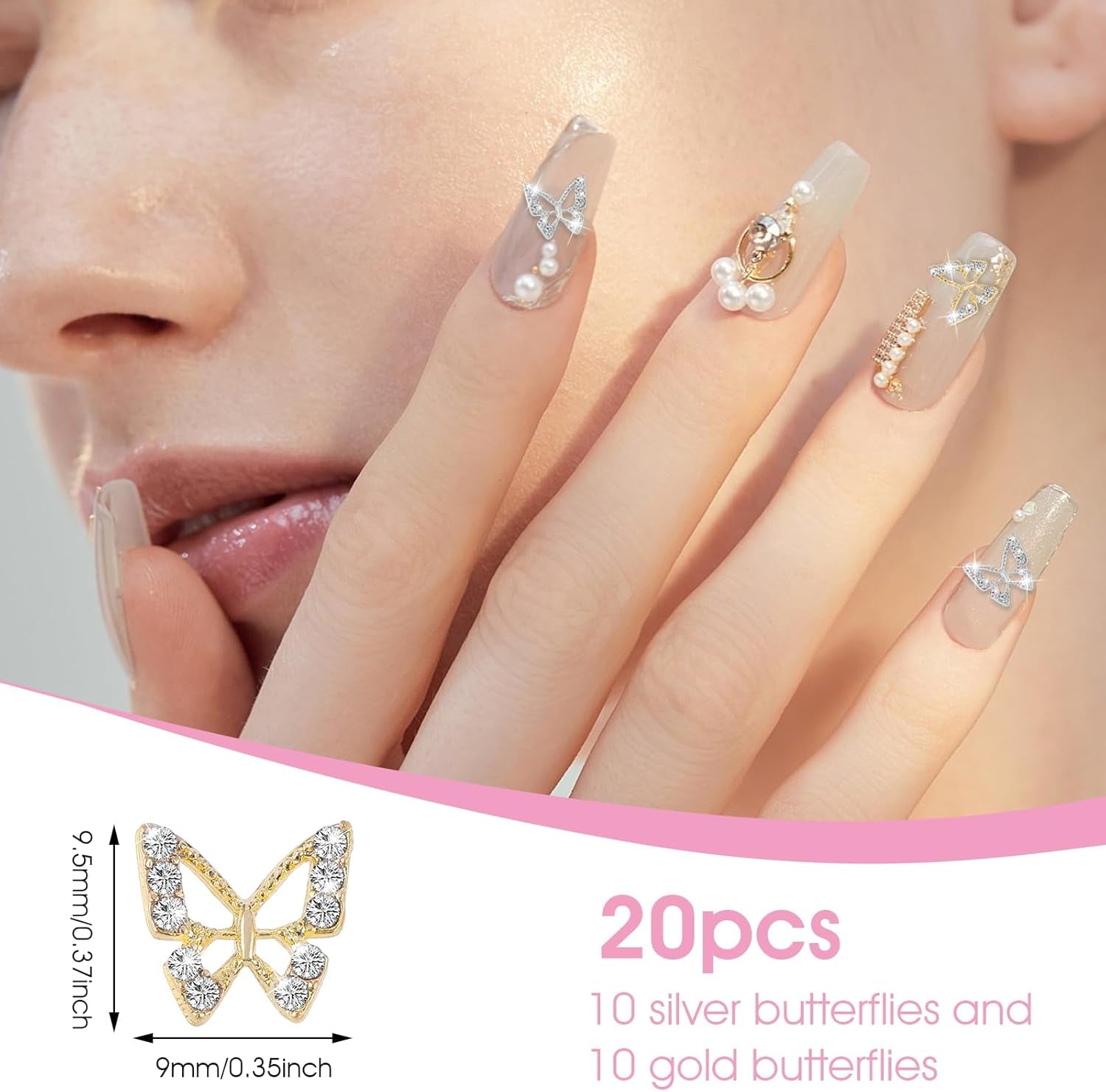 20 stuks glitter vlinder nagelbedels, nail art strass steentjes, nagelstenen, vlinder nail art, strass steentjes, Valentijnsdag nagelbedels, doe-het-zelf mobiele telefoon hoesje decoratie