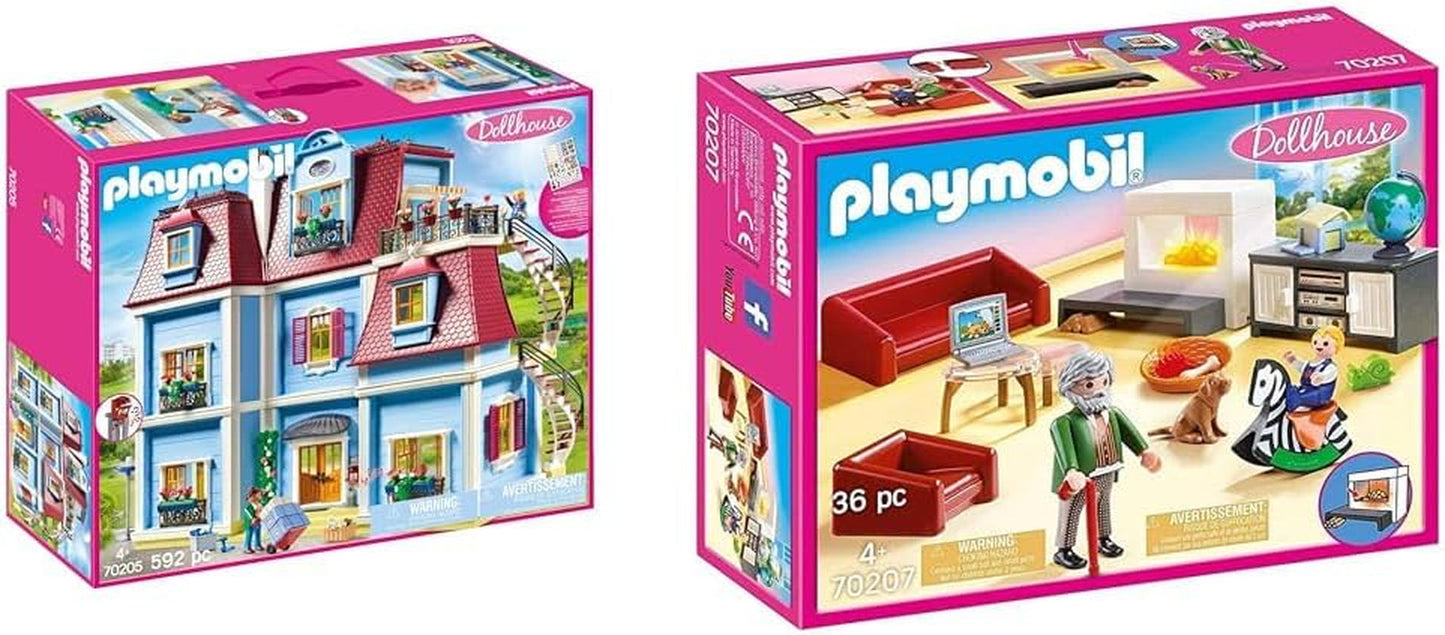 70205 Mijn grote poppenhuis met werkende bel, vanaf 4 jaar en 70207 Gezellige woonkamer met lichteffect poppenhuis, vanaf 4 jaar