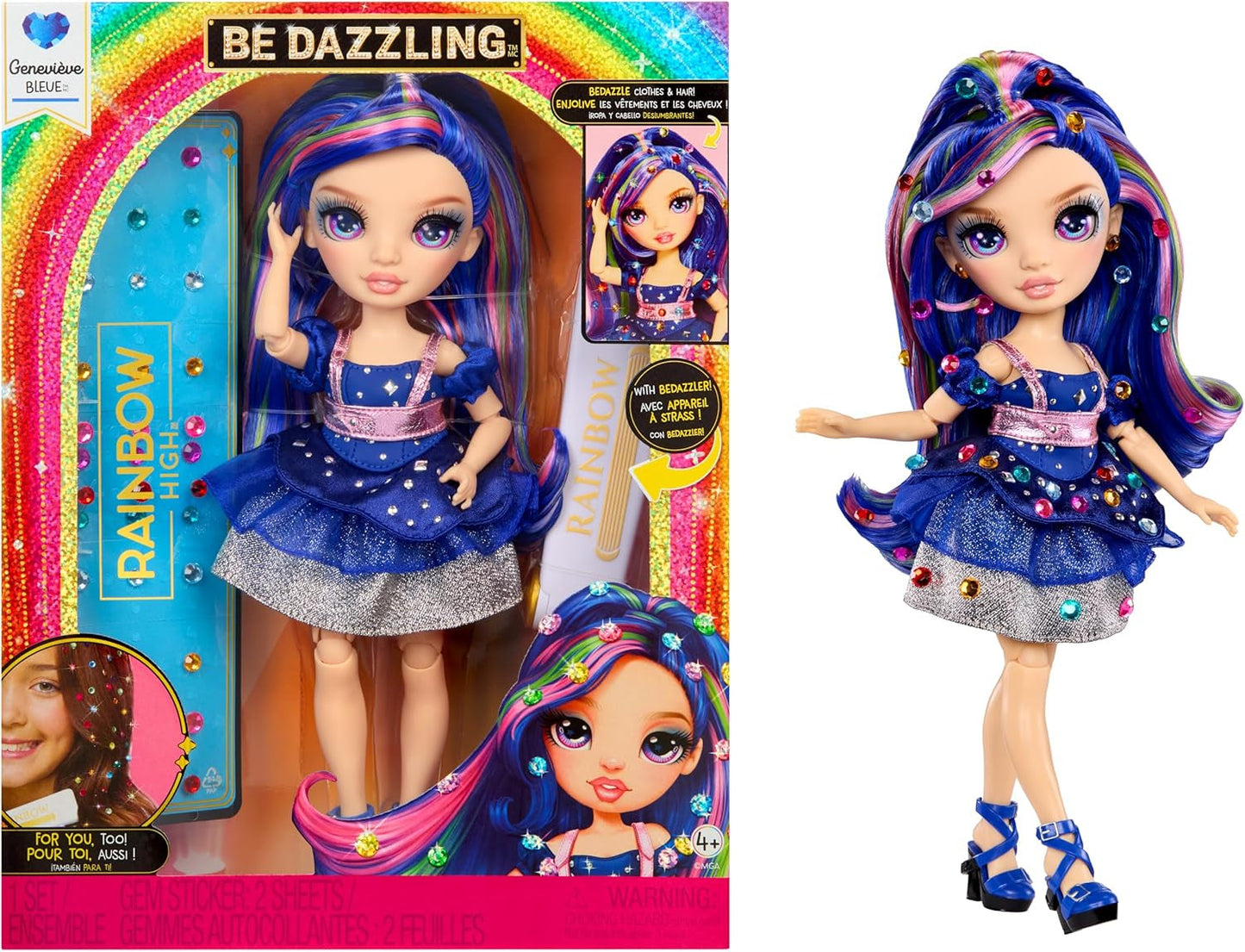 Rainbow High Be Dazzling - Genevieve Bleue - Blauwe modepop van 28 cm met versieringstool, fonkelende edelstenen en stylingaccessoires