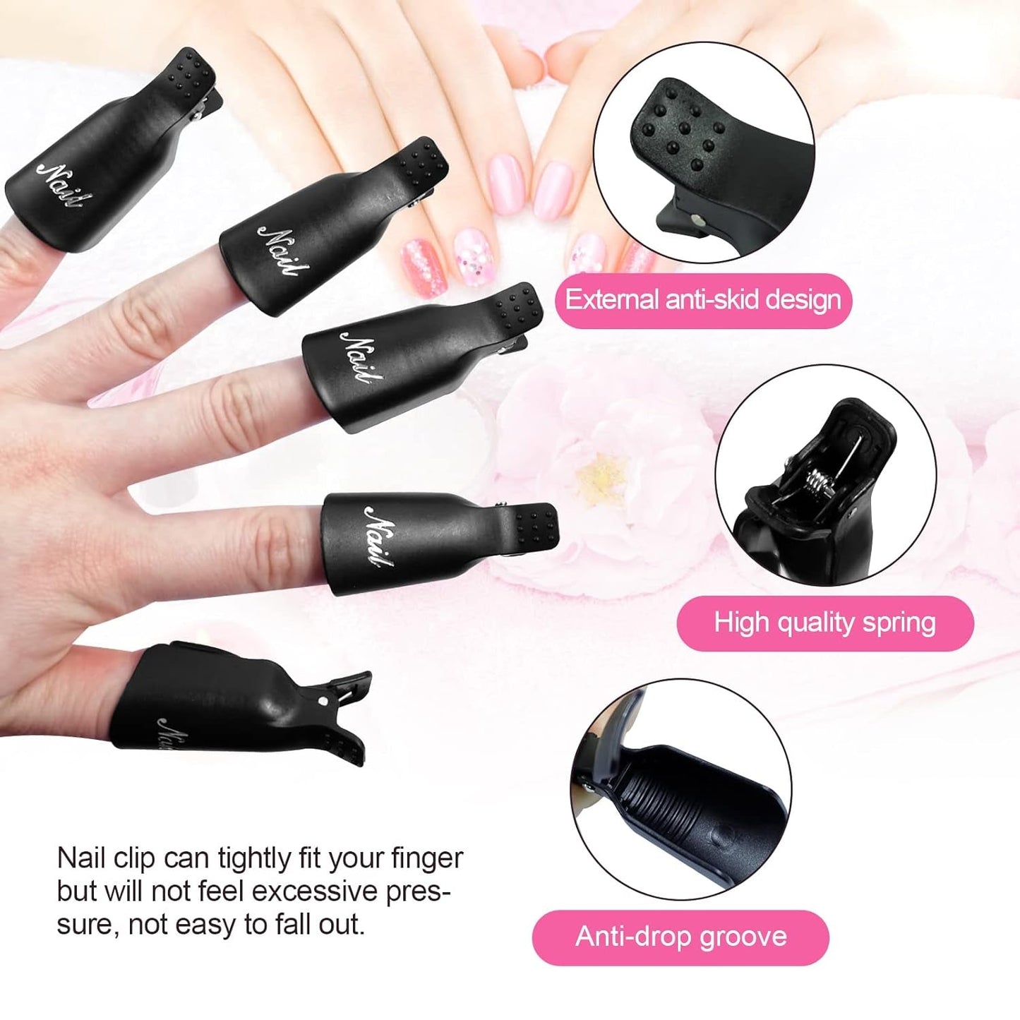 Hanyousheng Nagellackentferner Clips, Nagel Clips, 10 Stück Schwarz Nagelclips, Nagel Klammer, Nails Art Gel Cap, Losweken Clip Cap UV Gel Poliermittel Entferner Wrap Nail Tool