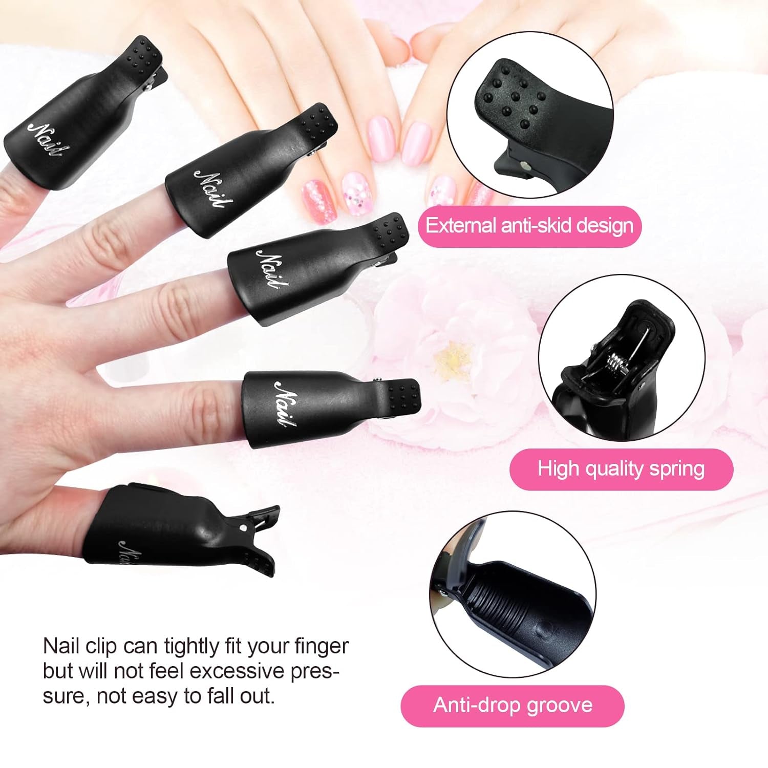 Hanyousheng Nagellackentferner Clips, Nagel Clips, 10 Stück Schwarz Nagelclips, Nagel Klammer, Nails Art Gel Cap, Losweken Clip Cap UV Gel Poliermittel Entferner Wrap Nail Tool