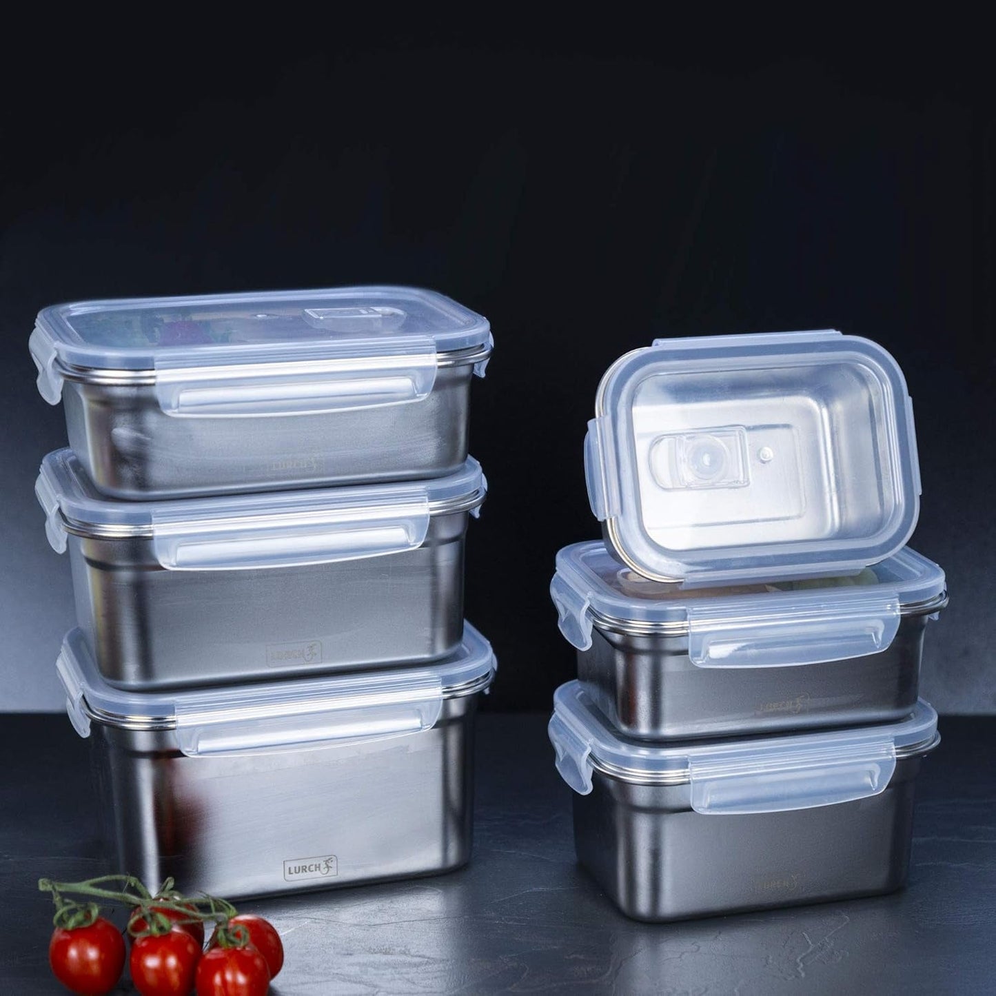 Lurch 240895 Lunchbox Hoge kwaliteit roestvrijstalen veiligheids-/opbergdoos met BPA-vrij plastic deksel 2000 ml Doorzichtige voedselopbergdozen Naty Shop