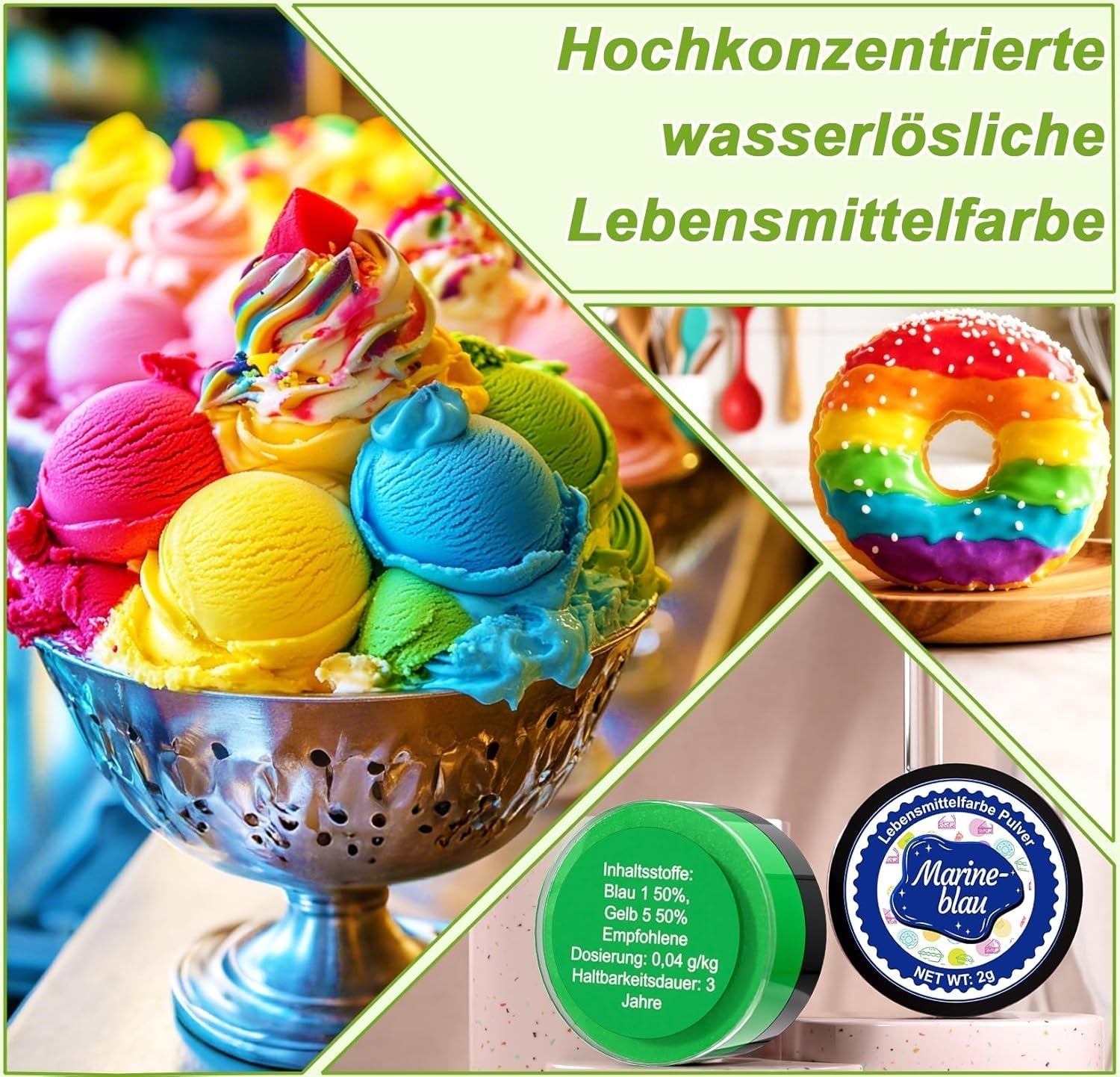 Voedselkleuring in poedervorm - 24 sterk geconcentreerde kleurstoffen Levendige kleurstoffen voor taarten, macarons, fondant, bakken, glazuur, botercrème, koekjes - 2 g (elk)