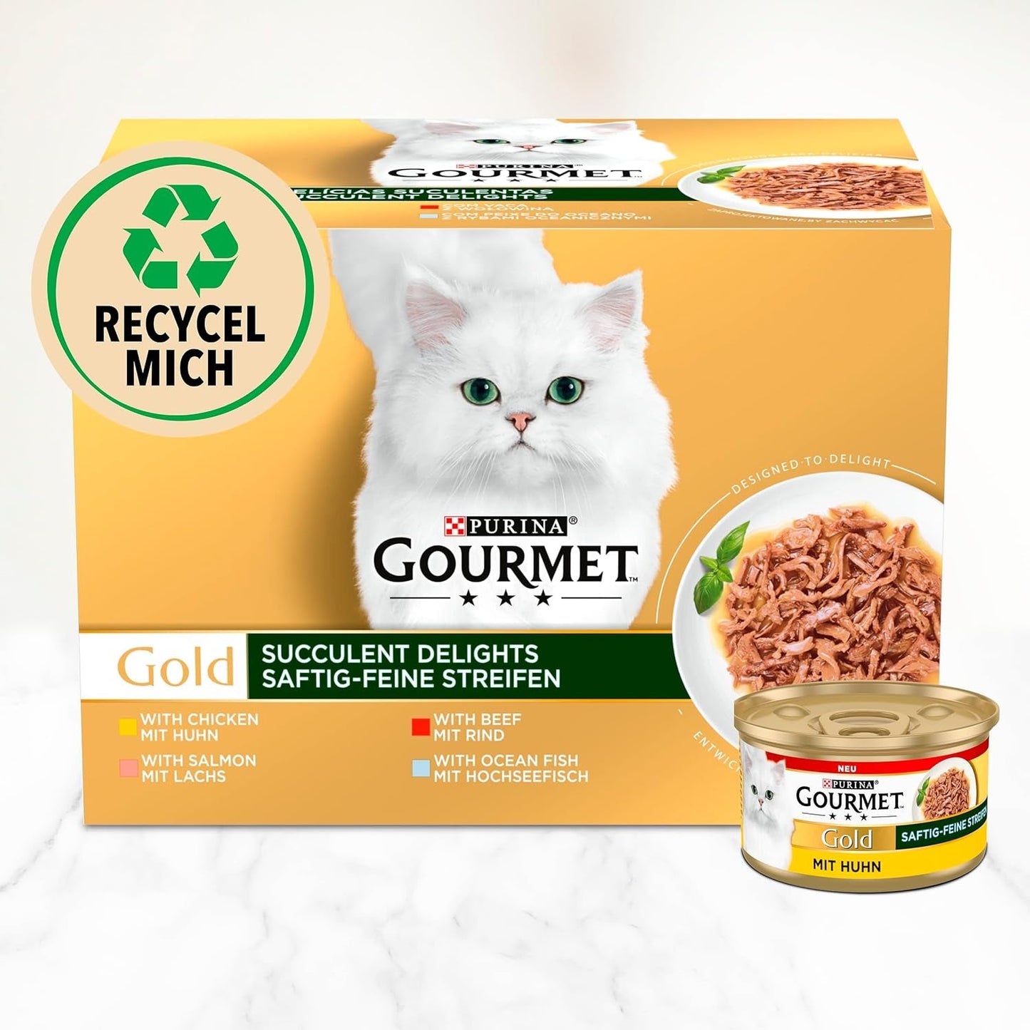 Gourmet Gold Succulent fijne reepjes, nat kattenvoer met kip, 12 stuks (12 x 85 g)