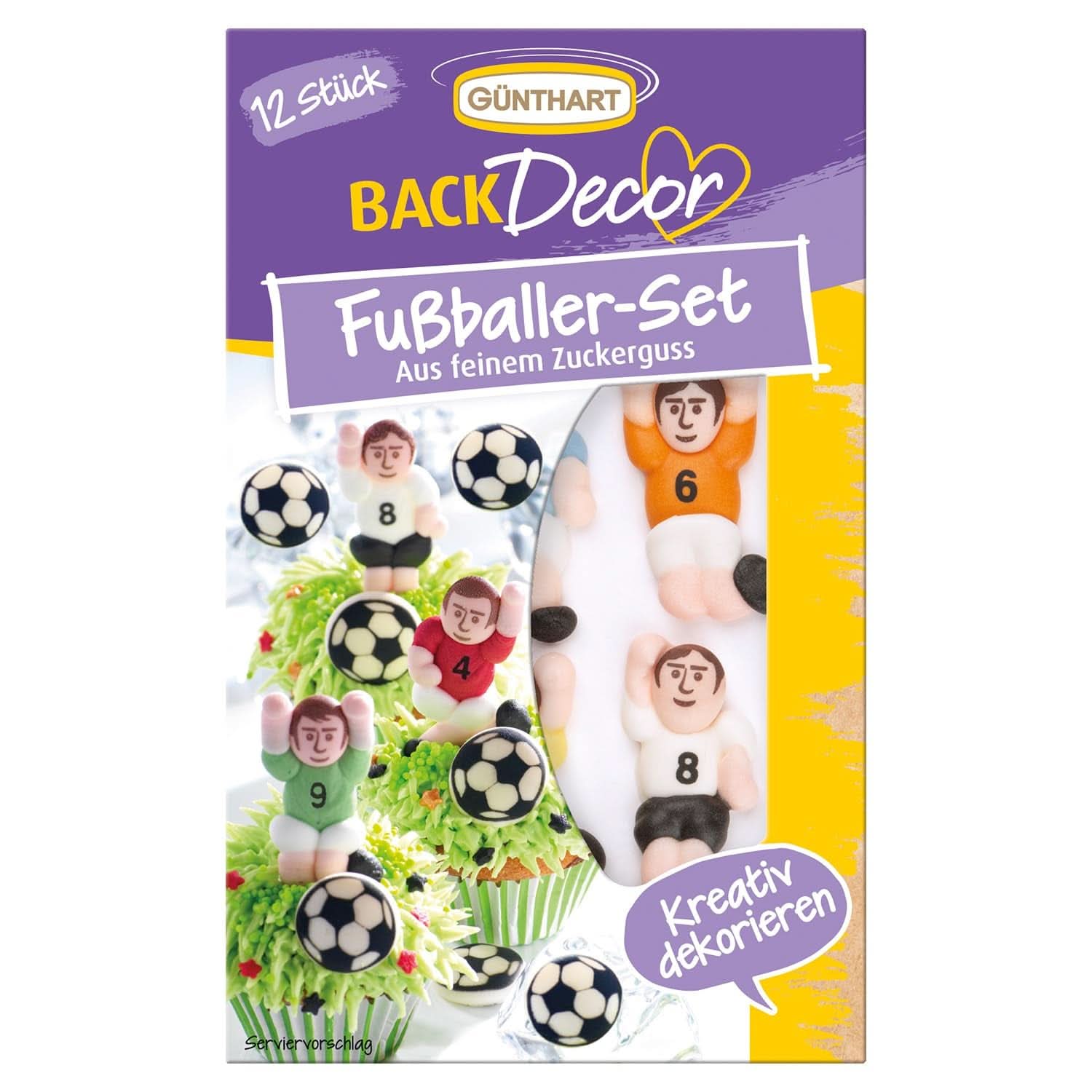 Günthart Backdecor 12 suikervoetballers en voetballen, 21 gram Naty Shop suikervoetballer