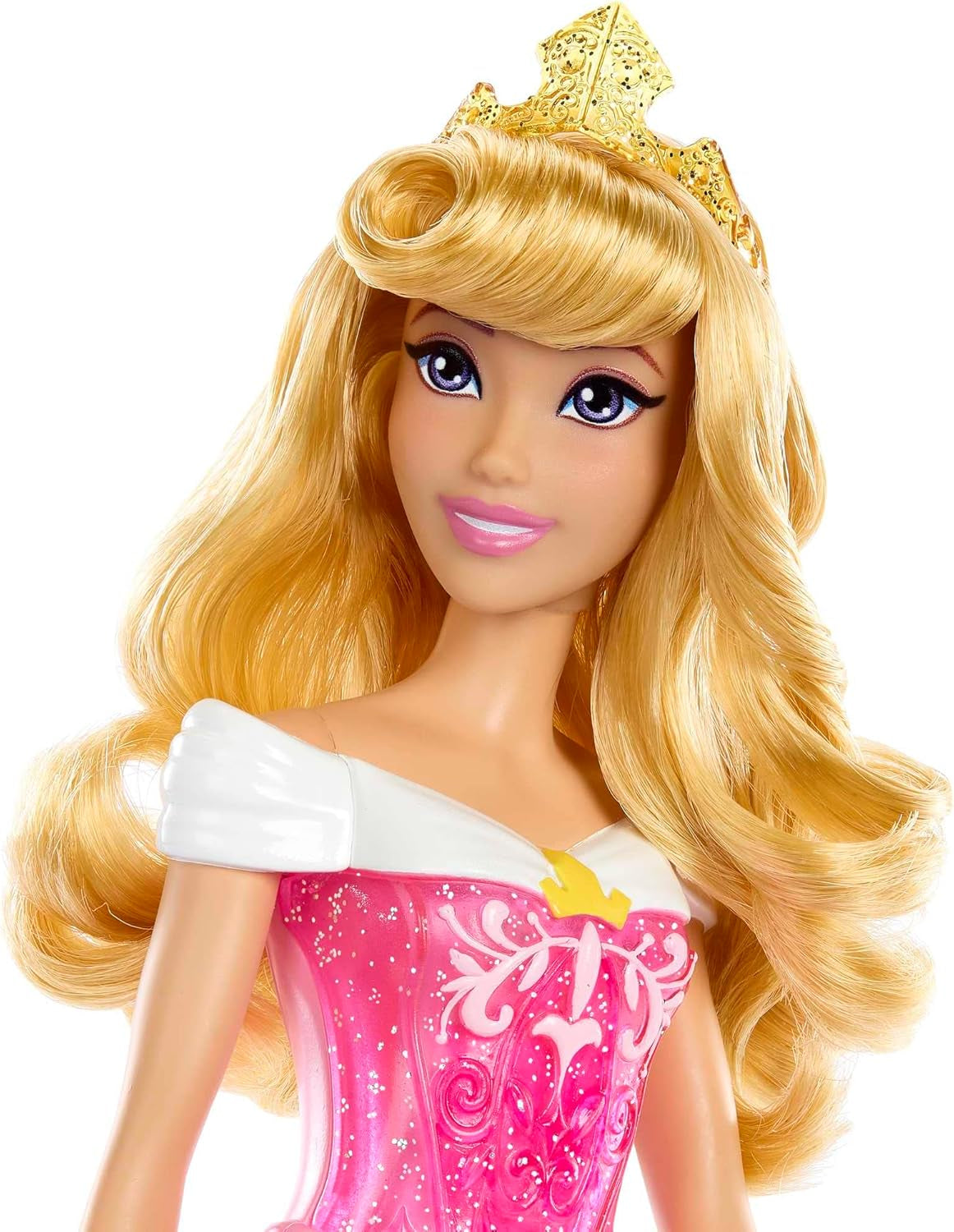 Mattel DISNEY Prinses Aurora - Pop met typische outfit, afneembare schoenen en tiara, glittertopje en afneembare rok met patroon, lang stylebaar haar, HLW09 Naty Shop-poppen