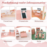 FANTASK houten poppenhuis, 85 cm hoog poppenhuis met 7 kamers en 32 meubels en accessoires, poppenhuis met touwladder, poppenhuiscadeau voor meisjes van 3 jaar oud (model 3) Naty Shop Dollhouses