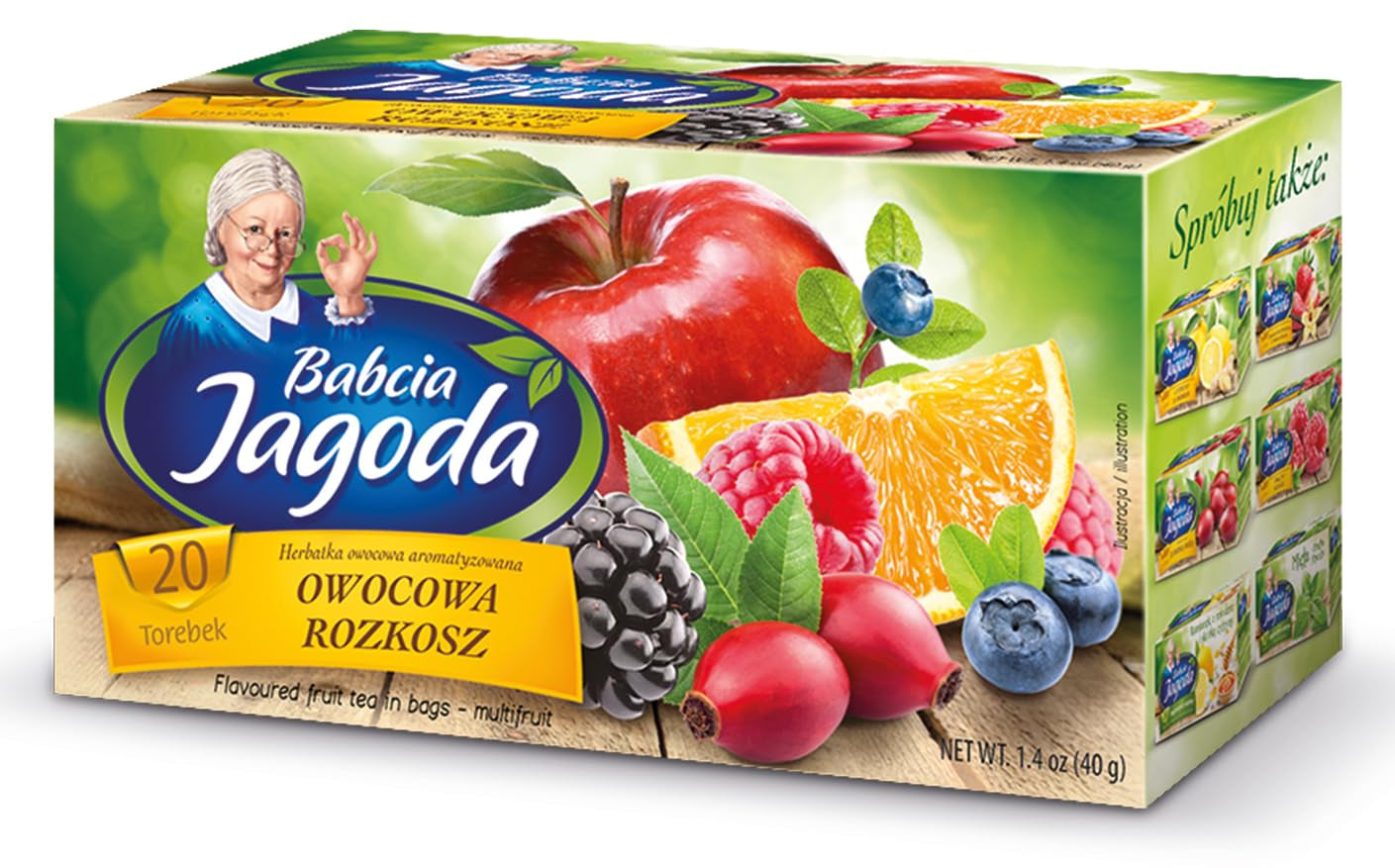 Babcia Jagoda - Vruchtenthee "Fruchtige Verführung" - 20 theezakjes - Met hibiscus, appel, appelbes, braam, rozenbottel, sinaasappelschil - Intense fruitsmaak, cafeïnevrij, vegan, natuurlijk, Cay - 40G