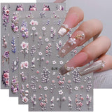 JMEOWIO 3D Nagelsticker Blumen Nail Art Sticker Selbstklebend Nagelaufkleber 5D Stereoskopisch Frühling Zomer Decoratie Nageldesign Zubehör 4 Blatt