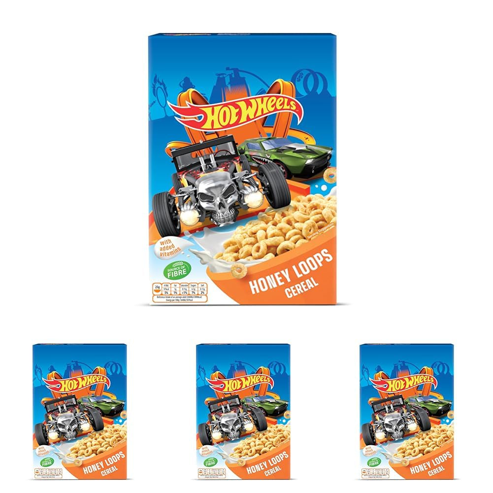 Hot Wheels Honey Loops Krokant volkoren ontbijtgranen met toegevoegde vitaminen, 1 pak (1 x 375 g)