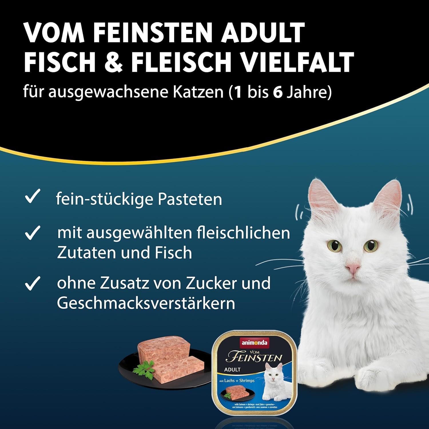 animonda Vom Feinsten Adult Fish & Meat Variety (32 x 100 g), natvoer voor volwassen katten, graanvrij en suikervrij kattenvoer, fijne pasteitjes in stukjes