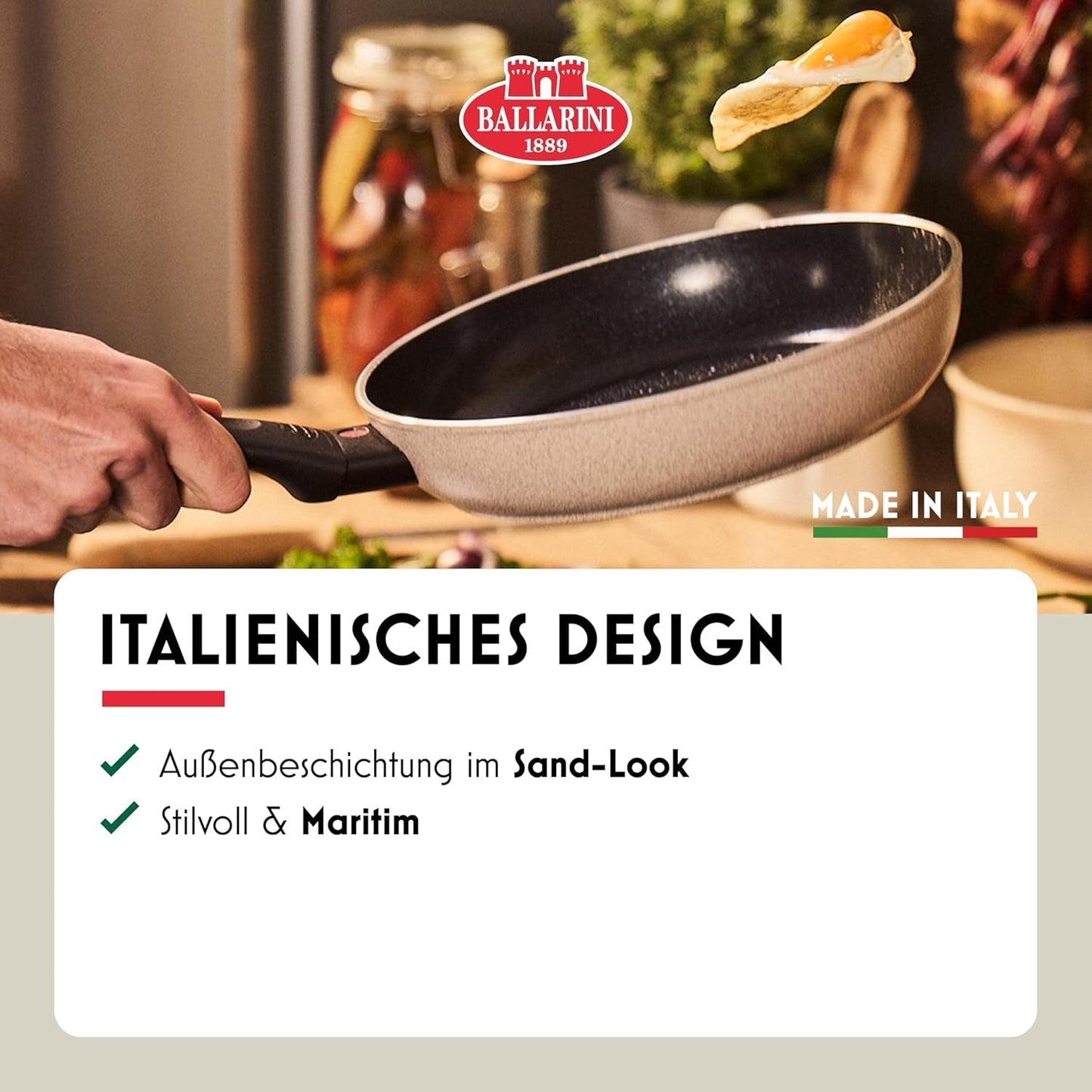 Ledro koekenpan, 24 cm, aluminium, geschikt voor inductie, keramische antiaanbaklaag, Thermopoint, Made in Italy, beige Potten en pannen Naty Shop