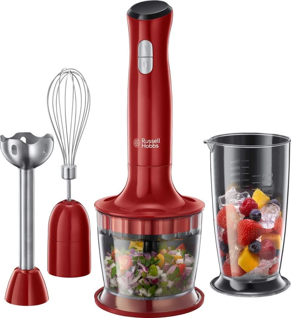 Russell Hobbs Standmixer [3-in-1: Pürierstab/Zerkleinerer, Mixer- & Schneebesenaufsatz] Desire Rot (Bpa-vrij & Spülmaschinenfestes Zubehör, Für Smoothie, Suppen Saucen, Joghurt Babynahrung) 24700-56 Kitchen Naty Shop Rot Mittel