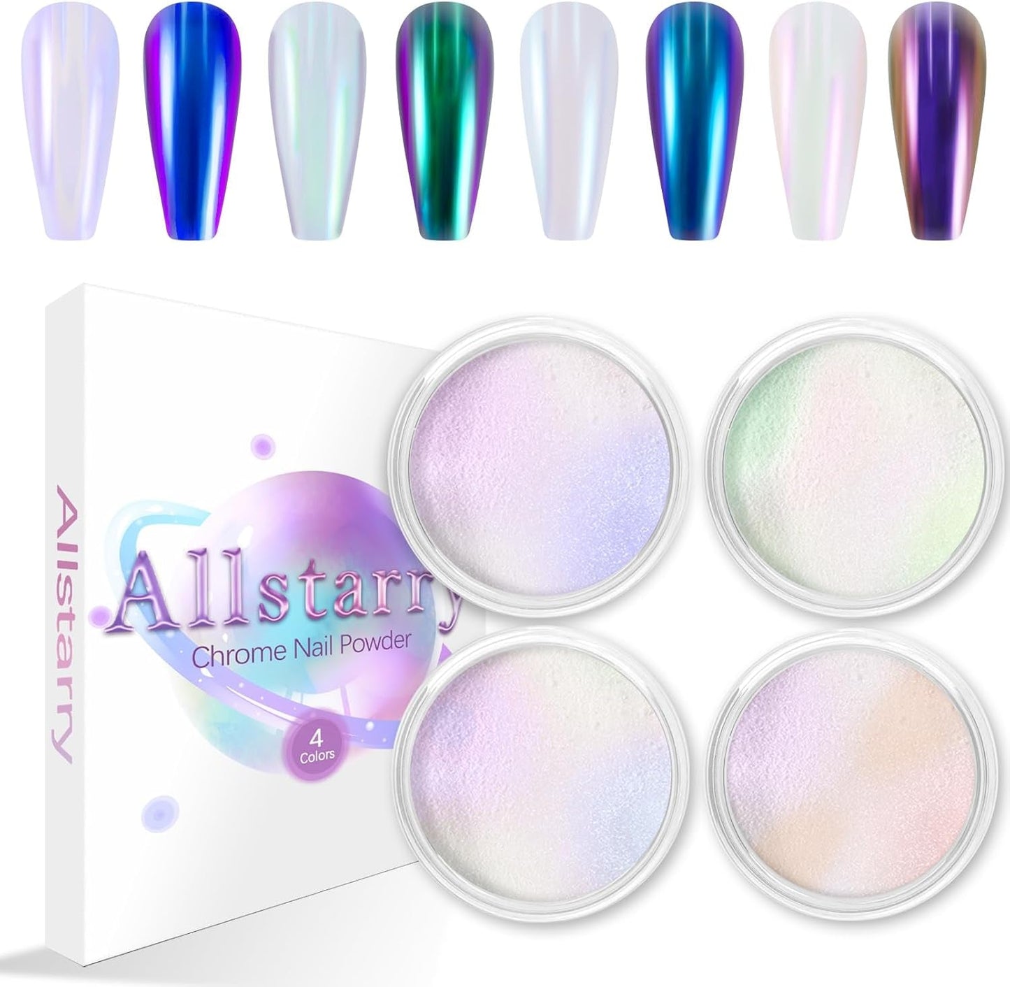 Chrom Nagel Pulver 4 Kleuren Iriserendes Aurora Pulver Metallic Spiegeleffect Pigment Parelmoer Meerjungfrau Glitter Einhorn Glitter voor Gel Polish Nail Art Decoratie-Purpurgrüner Jadeit