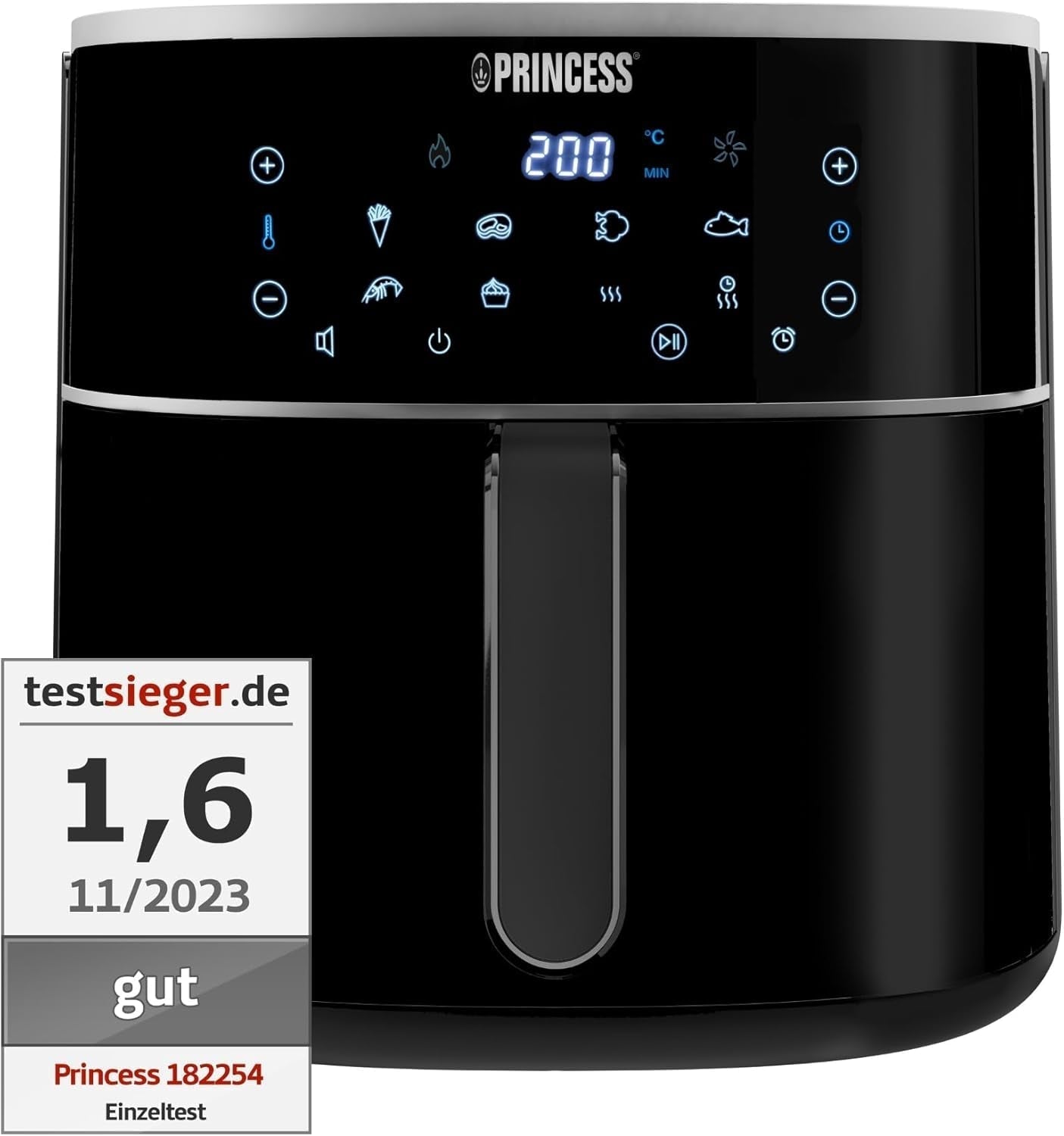 Princess Digitale Heteluchtfriteuse - Variabele bakinhoud - Maximaal 8 liter - 6 vooraf ingestelde programma's Apparaten Naty Shop 8 liter