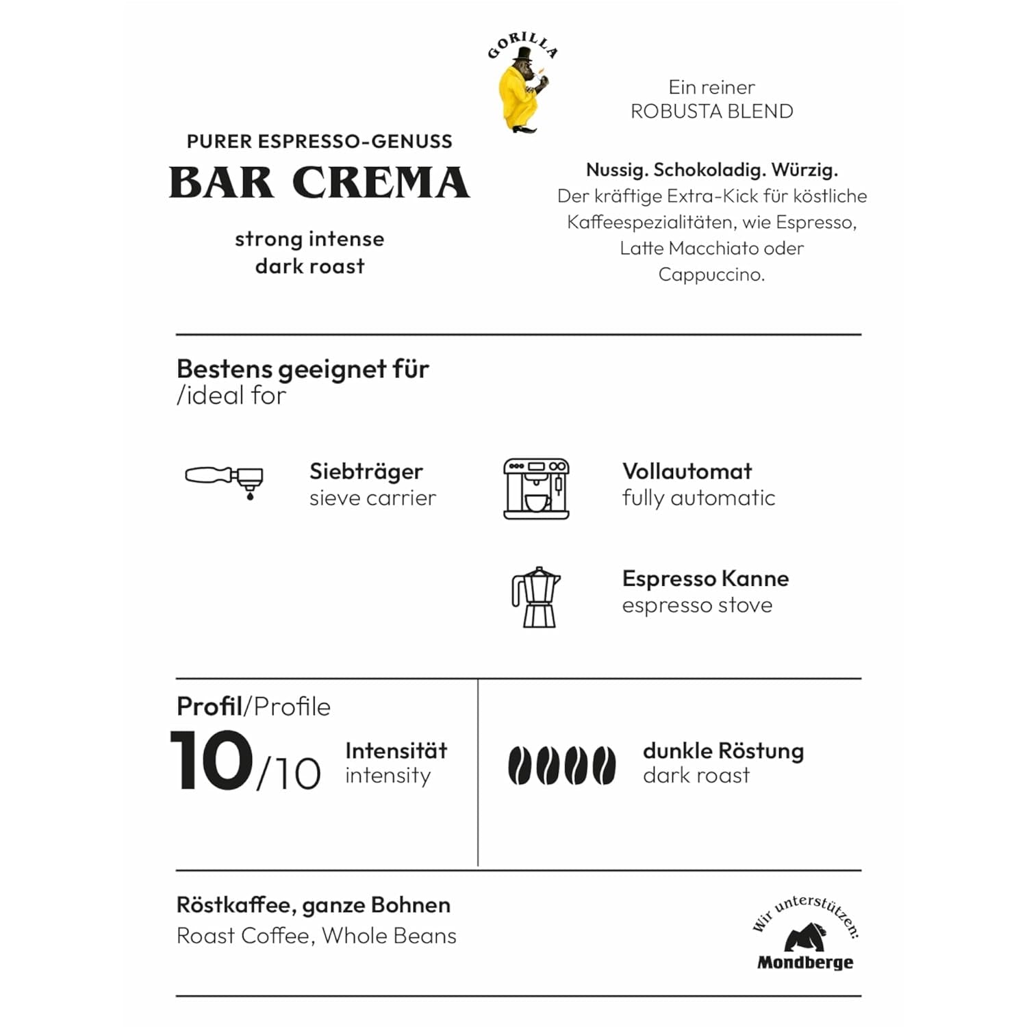 Gorilla Espresso Bar Crema koffiebonen - 12 pakjes van elk 1000 g