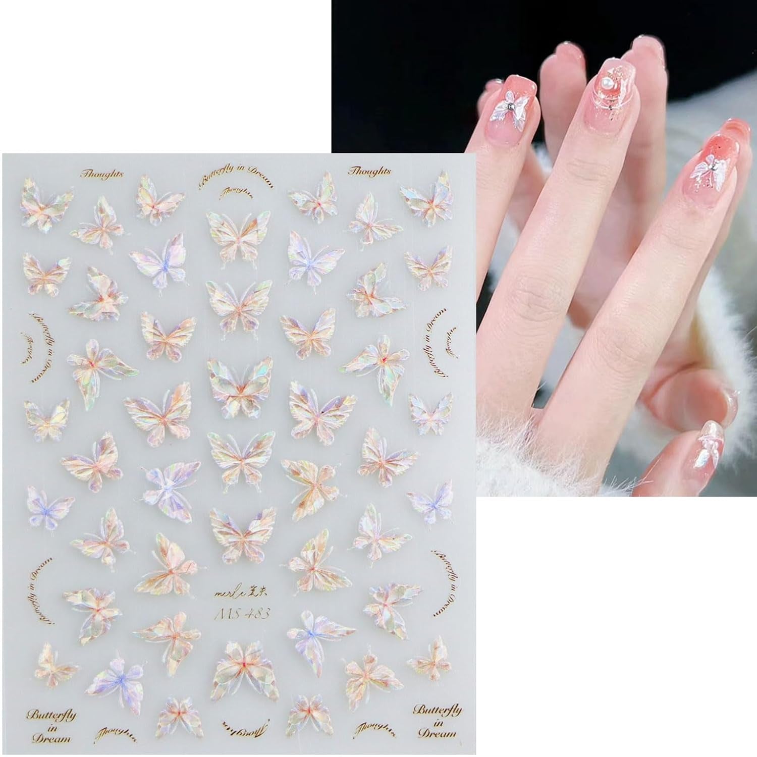 JMEOWIO 3D Nagelsticker Schmetterling Nail Art Sticker Selbstklebend Nagelaufkleber 5D Stereoskopische Decoratie Nageldesign Zubehör 1 Blatt