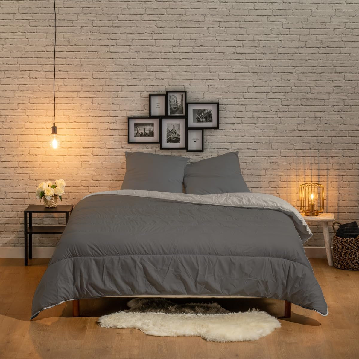 Bleu Câlin tweekleurig omkeerbaar dekbed voor 2 personen, microvezel, bordeaux/peper, 220X240 cm Quilts en quilts Naty Shop Grafiet/vuurvaste klei 220 X 240 Cm
