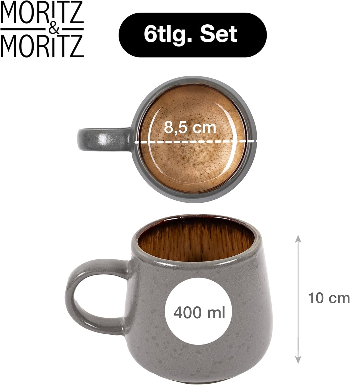 Moritz & Moritz SOLID 24-delige steengoed serviesset voor 6 personen - serviesset voor 6 personen bestaande uit 6 borden, 6 kleine borden, 6 dinerborden en 6 kopjes met handgrepen