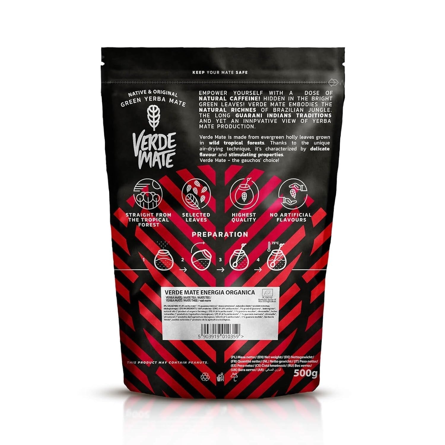 Green Mate Green Orgánica Energie Guarana 500G | Biologische Yerba Mate Thee uit Brazilië | Natuurlijk cafeïnegehalte | Biologische Mate-thee
