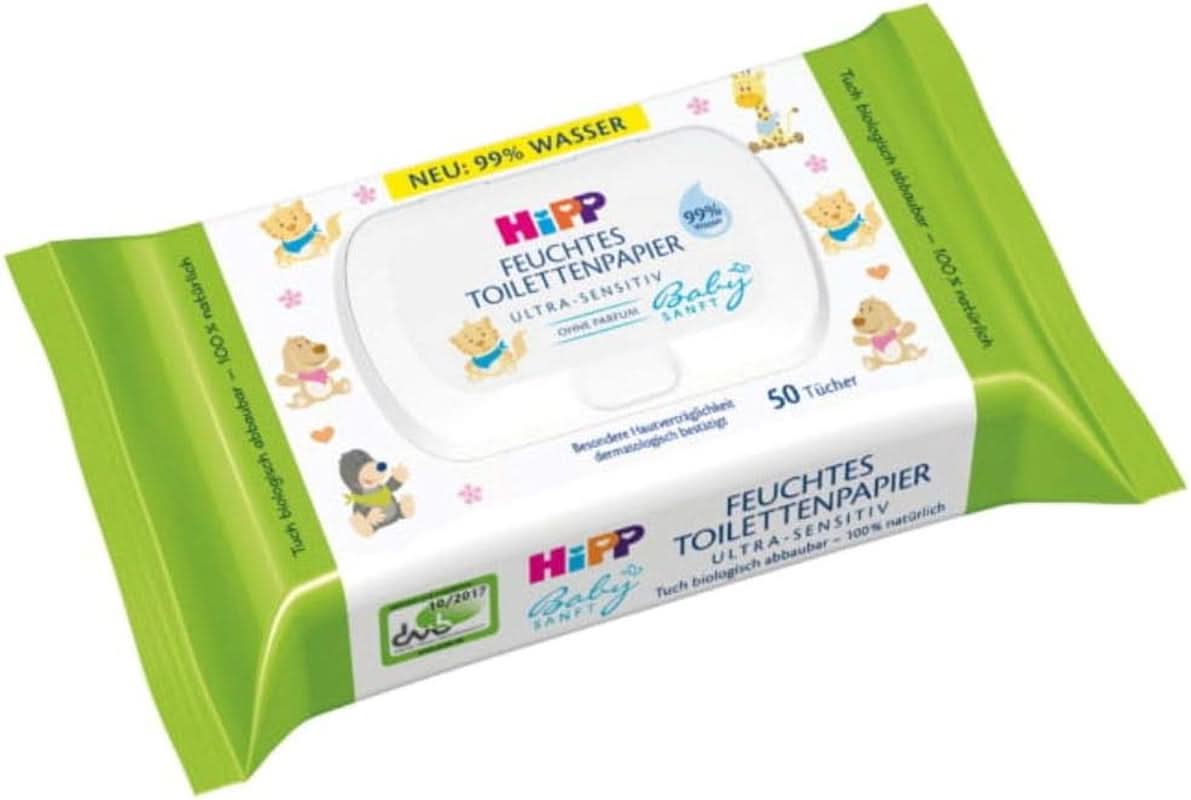 Hipp Babysanft Feuchtes Kinder Toilettenpapier, 6Er-pakket (6 X 50 Stück) Naty Shop