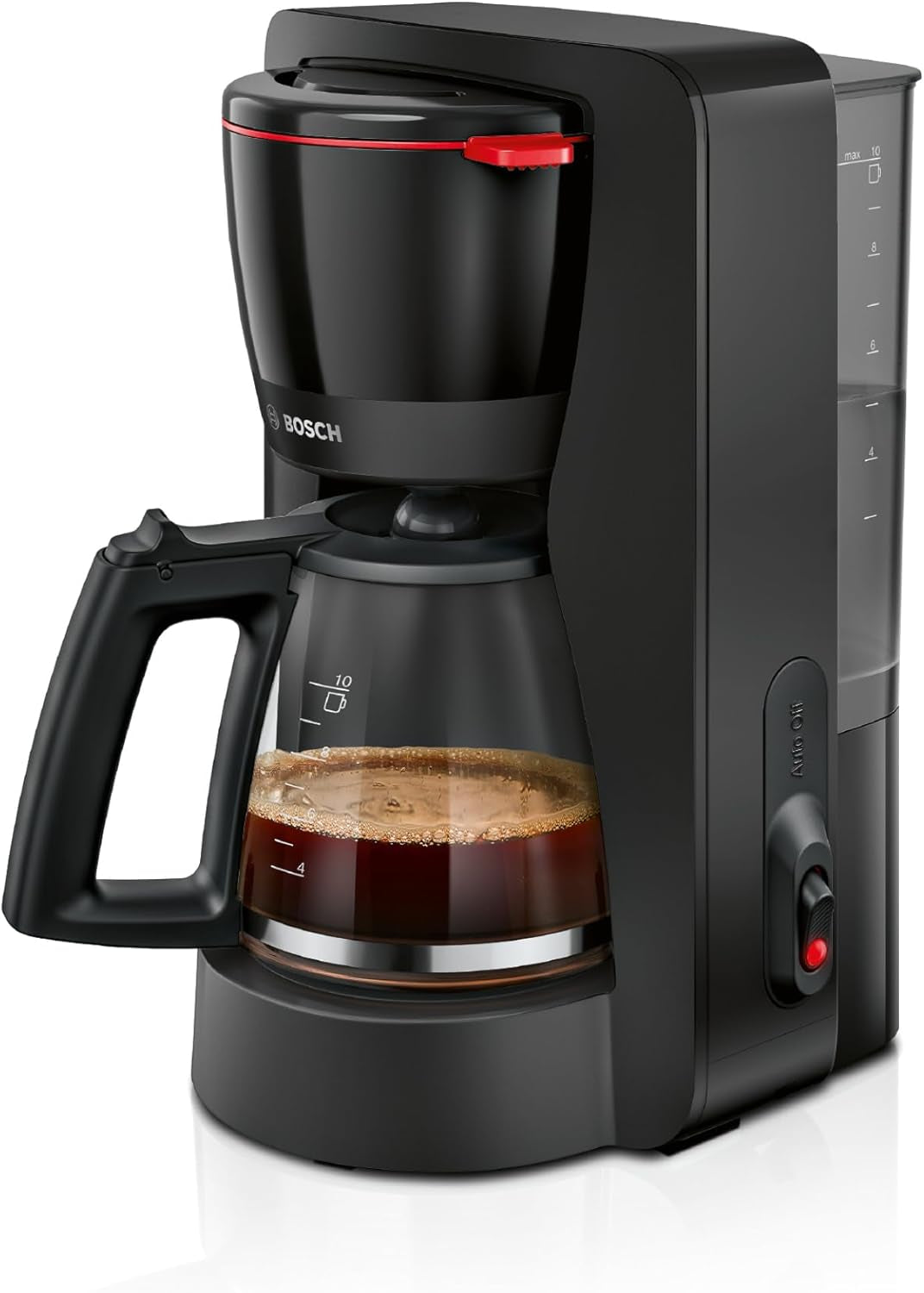 Bosch MyMoment TKA2M113 Filter-espressomachine, glazen karaf van 1,25 liter, 10-15 kopjes, warmhoudfunctie van 40 minuten, antidruppelsysteem, roterende filterhouder, afneembaar waterreservoir, 1200 watt, matzwart