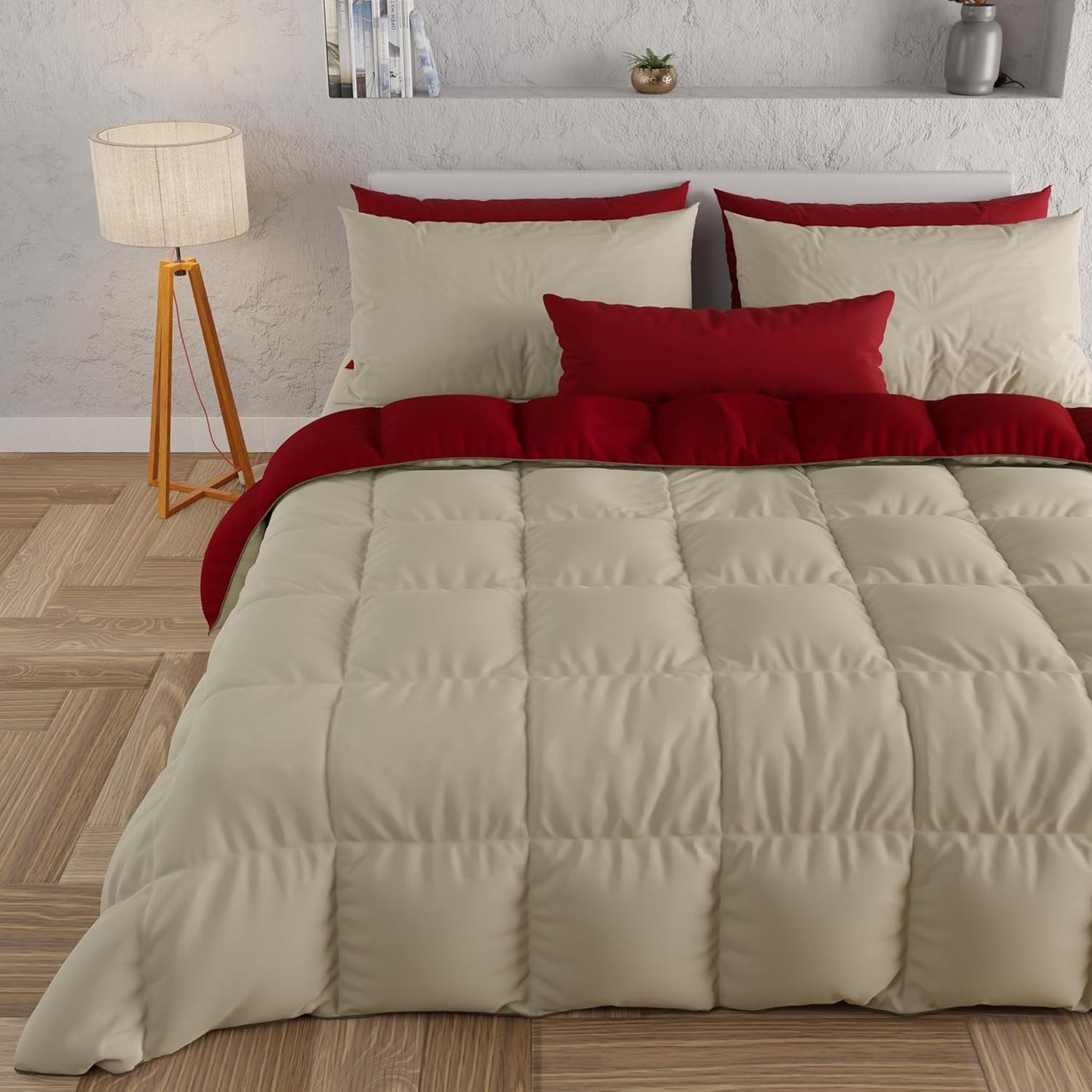 PETTI Artigiani Italiani - Tweepersoonsbed winterdekbed, maxi, monochroom, dubbelzijdig, wit, grijs, 100% Made in Italy Dekbedden en quilts Naty Shop Bordeaux taupe Una Piazza E Mezza