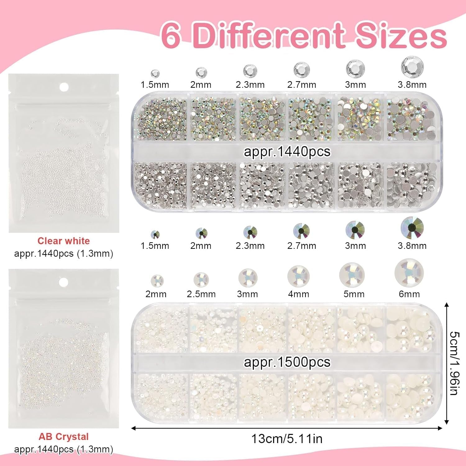 5820 Stück Strasssteine ​​​​Nägel, Glitzersteine ​​​​Nägel en Halbrunde Perlen, AB Kristall Rhinestones, Flatback Nagel Steine ​​​​Mit Pinzette en Stift Für Nagel/Diy (Mehrere Größen en Farben)