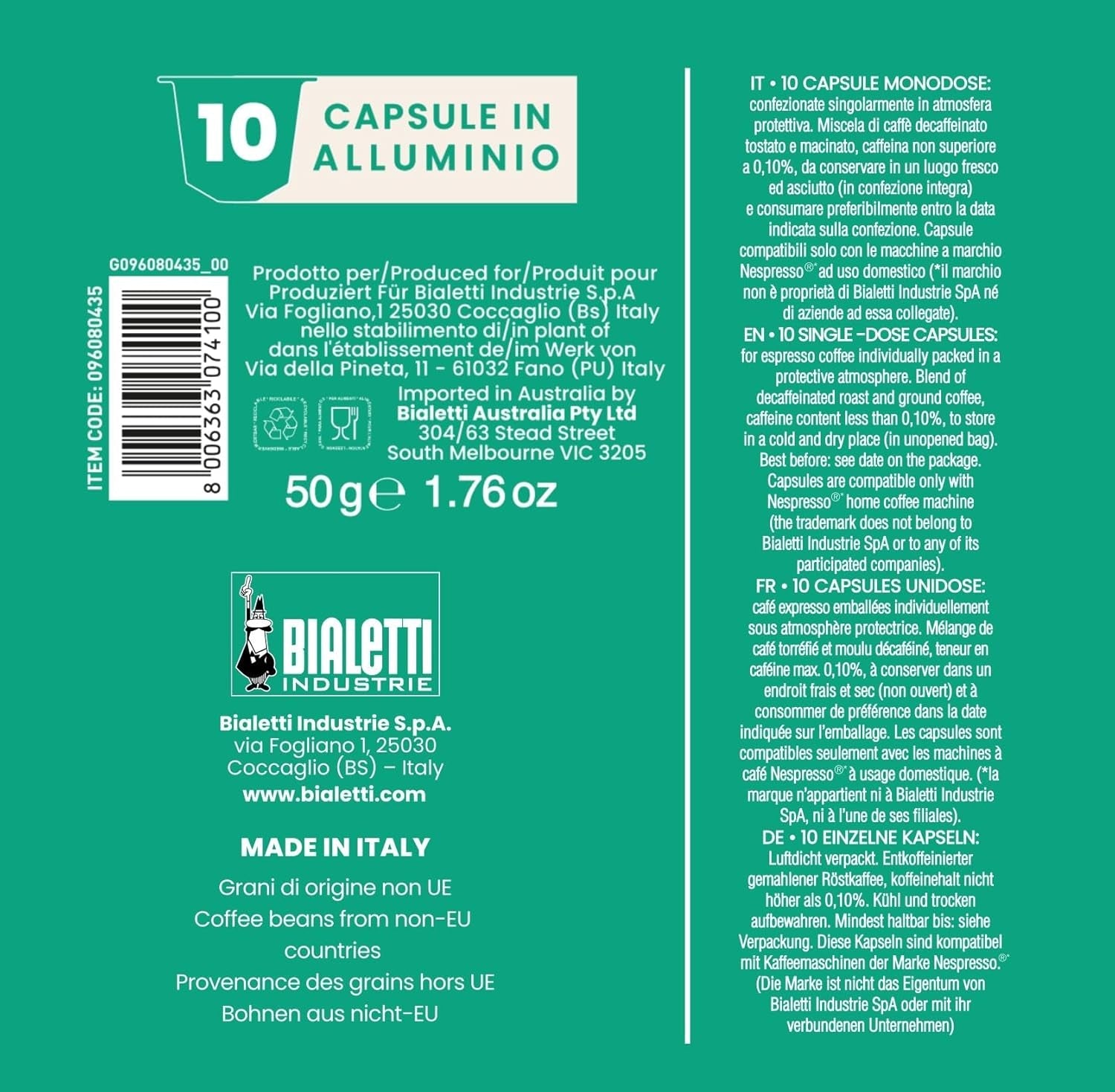 - Kaffee Nespresso®-compatibele capsules – cafeïnevrij – 10 capsules (verpakking van 5)