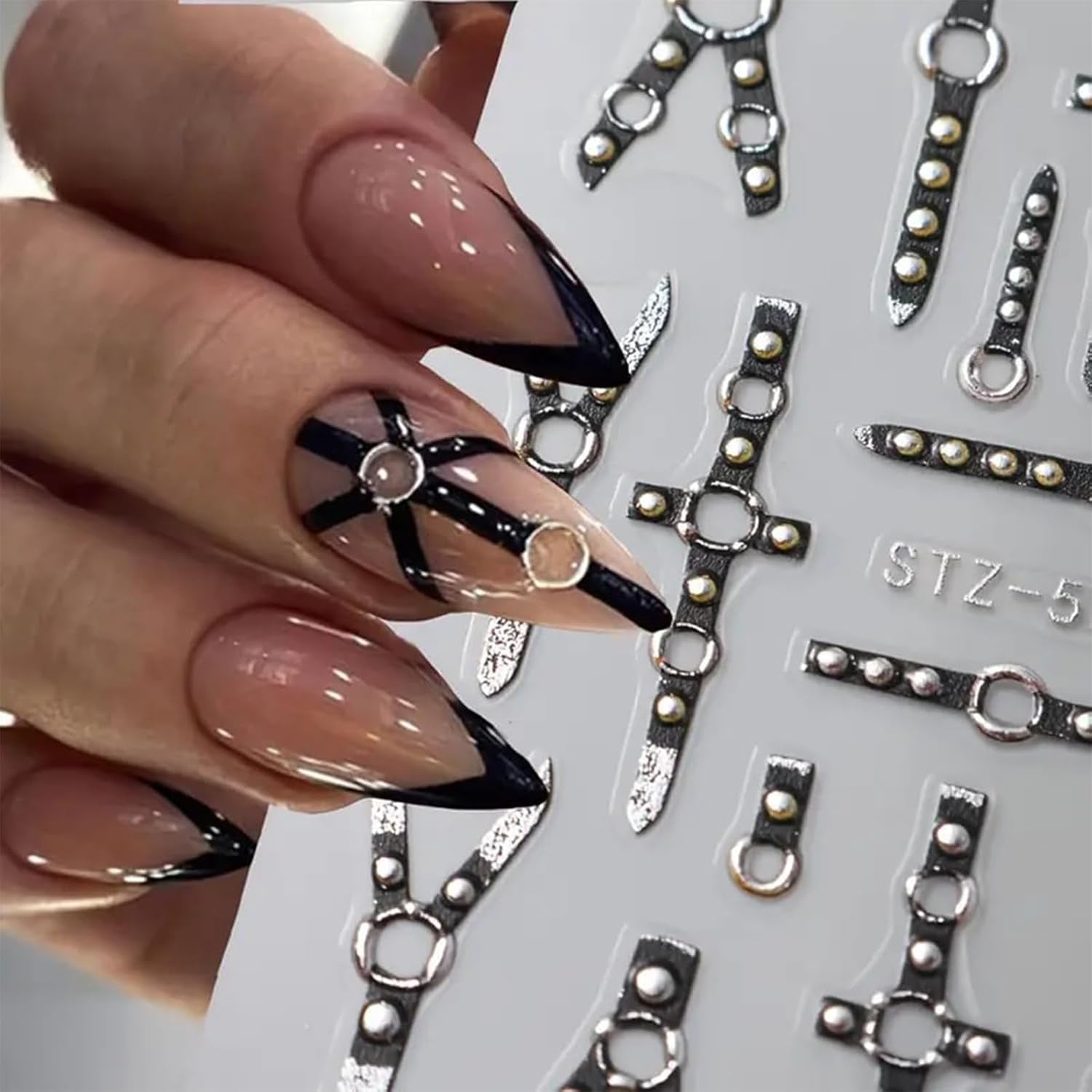 2PCS 5D Reliëf Gothic Punk Nagelsticker, Nagelsticker Selbstklebend Kreuz en X-Form Halloween Nagelaufkleber, Nageldesign Zubehör Für Damen Nail Art