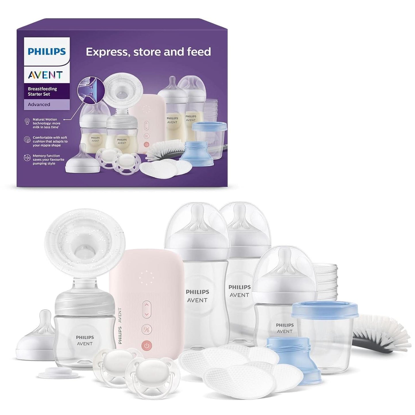 Philips Avent Elektrische Natural Motion Milchpomp - Set Zum Abpumpen, Aufbewahren en Füttern Inkl. Flaschen, Schnuller Und Becher (Modell SCD340/31) Accessoires voor voeding en borstvoeding Bebe Naty Shop