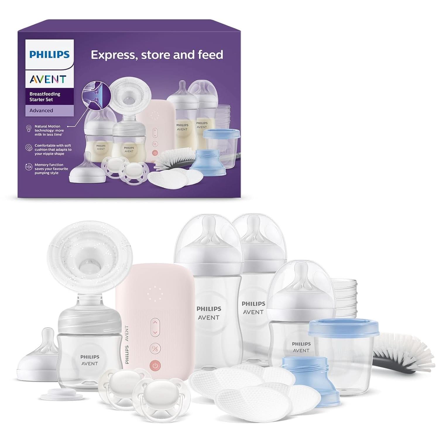 Philips Avent Elektrische Natural Motion Milchpomp - Set Zum Abpumpen, Aufbewahren en Füttern Inkl. Flaschen, Schnuller Und Becher (Modell SCD340/31) Accessoires voor voeding en borstvoeding Bebe Naty Shop