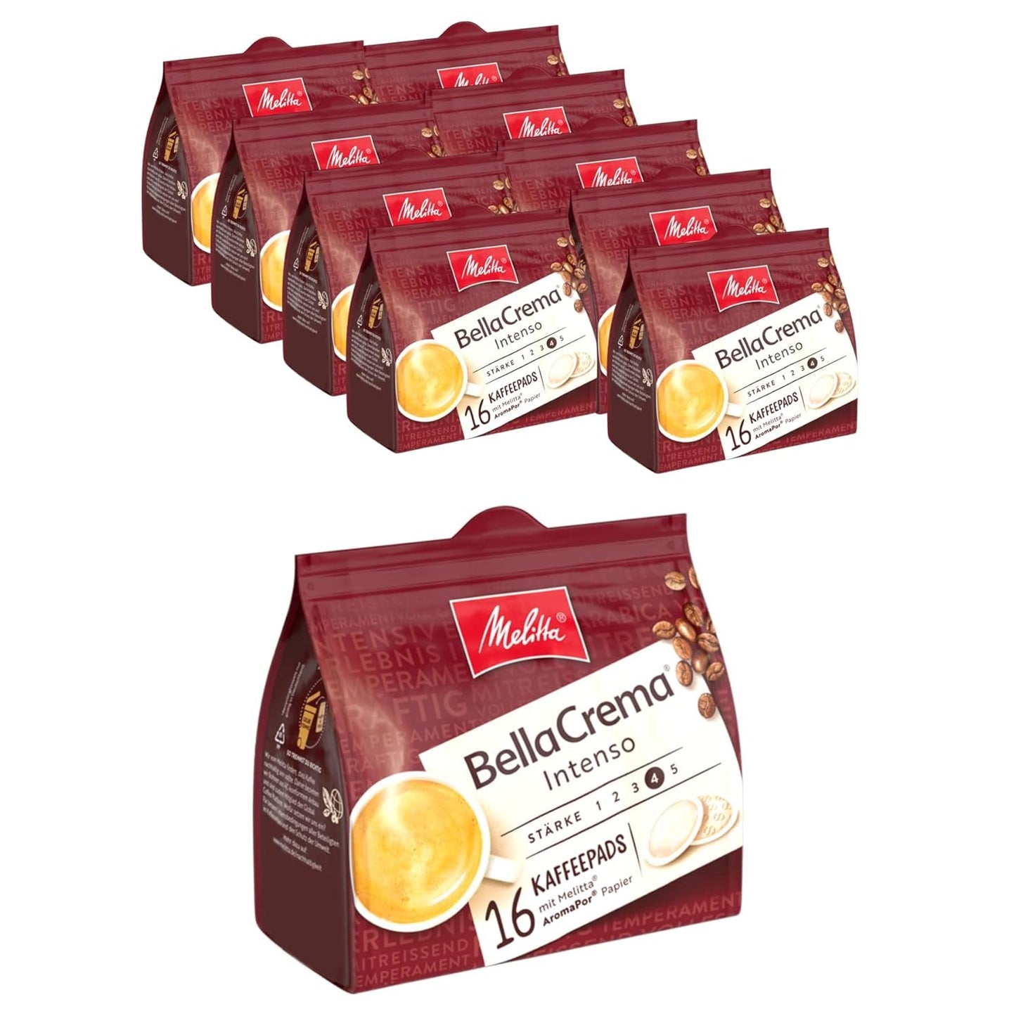 Melitta BellaCrema Intenso gemahlener Röstkaffee in Kaffee-Pads 10 x 16 Pads & Harmonie milde gemahlener Röstkaffee in Kaffee-Pads 10 x 16 Pads
